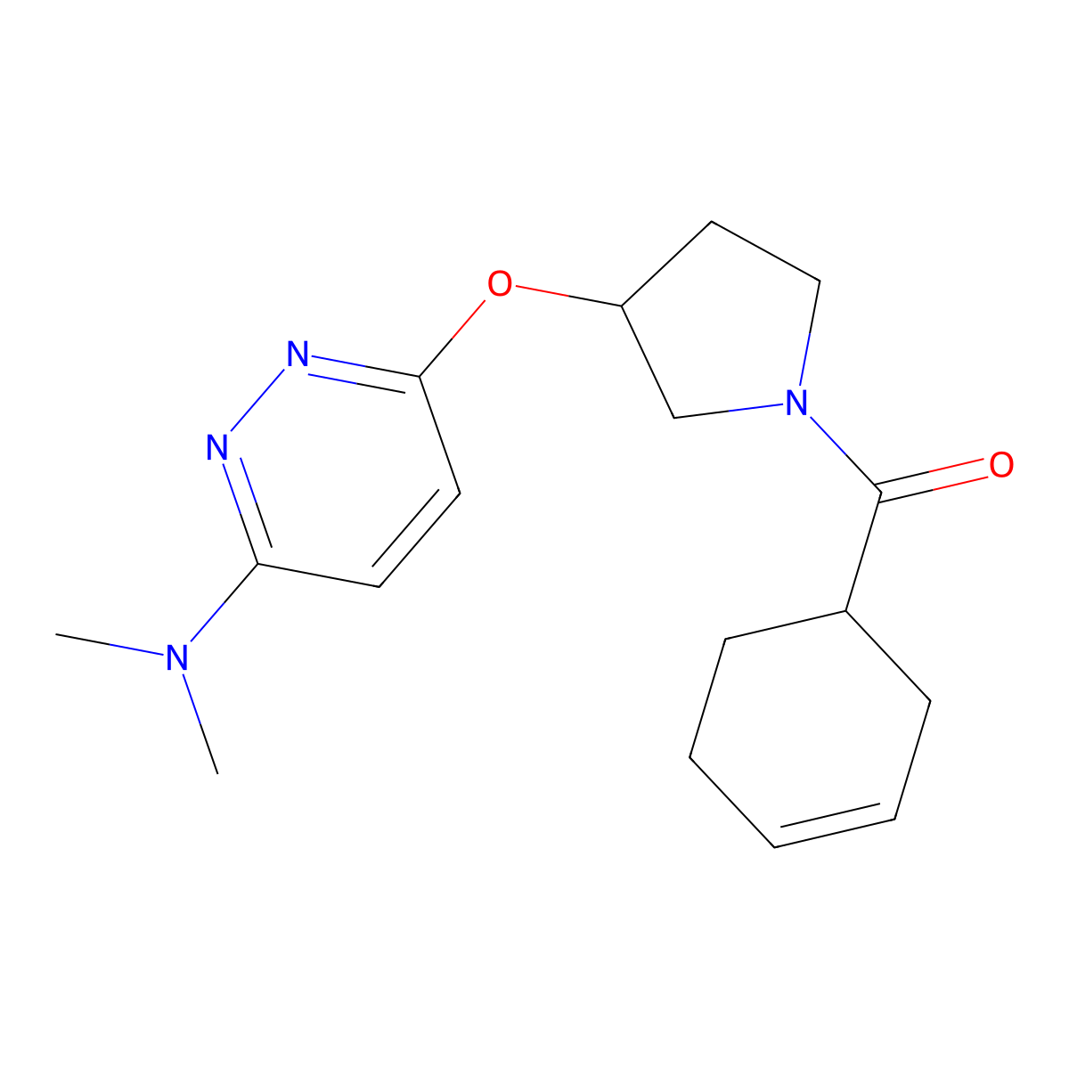 Cyclohex-3-en-1-yl(3-((6-(dimethylamino)pyridazin-3-yl)oxy)pyrrolidin-1-yl)methanone molecular structure, CAS 2034483-24-2