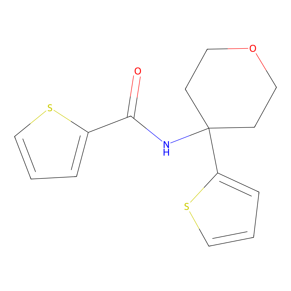 N-(4-(thiophen-2-yl)tetrahydro-2H-pyran-4-yl)thiophene-2-carboxamide molecular structure, CAS 2034483-29-7