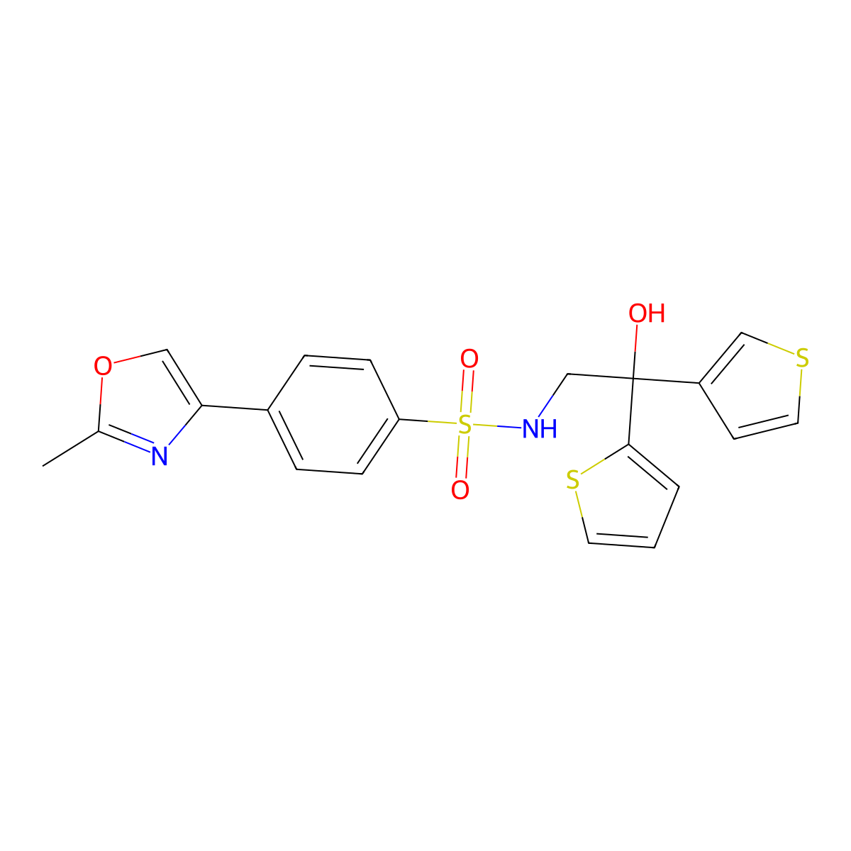 N-(2-hydroxy-2-(thiophen-2-yl)-2-(thiophen-3-yl)ethyl)-4-(2-methyloxazol-4-yl)benzenesulfonamide molecular structure, CAS 2034483-30-0