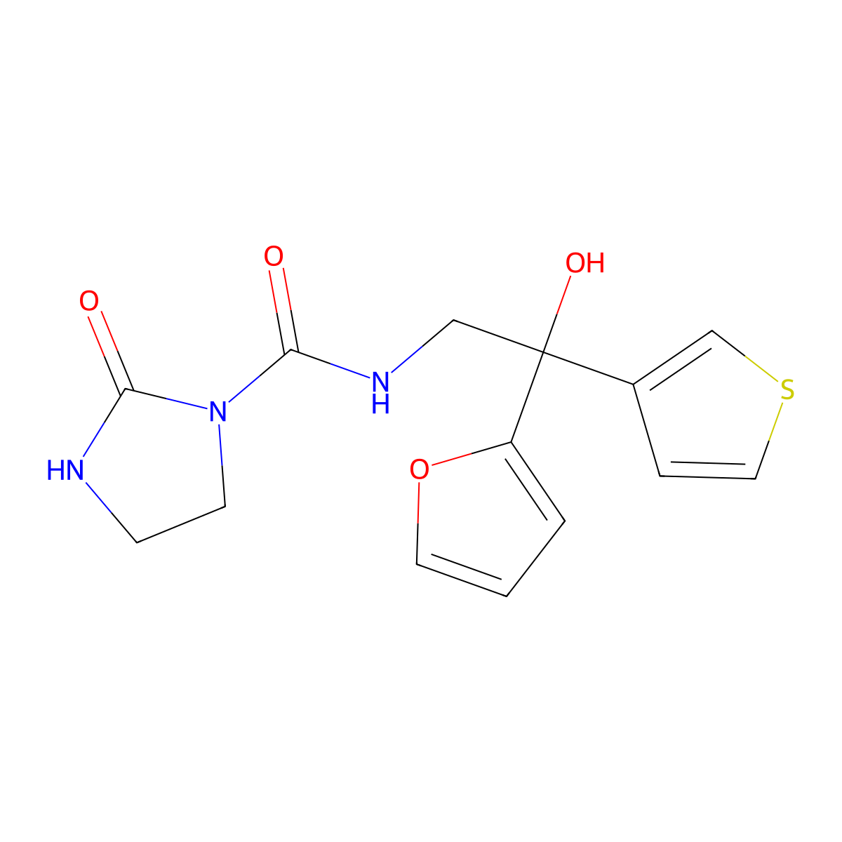 N-[2-(furan-2-yl)-2-hydroxy-2-(thiophen-3-yl)ethyl]-2-oxoimidazolidine-1-carboxamide molecular structure, CAS 2034483-31-1