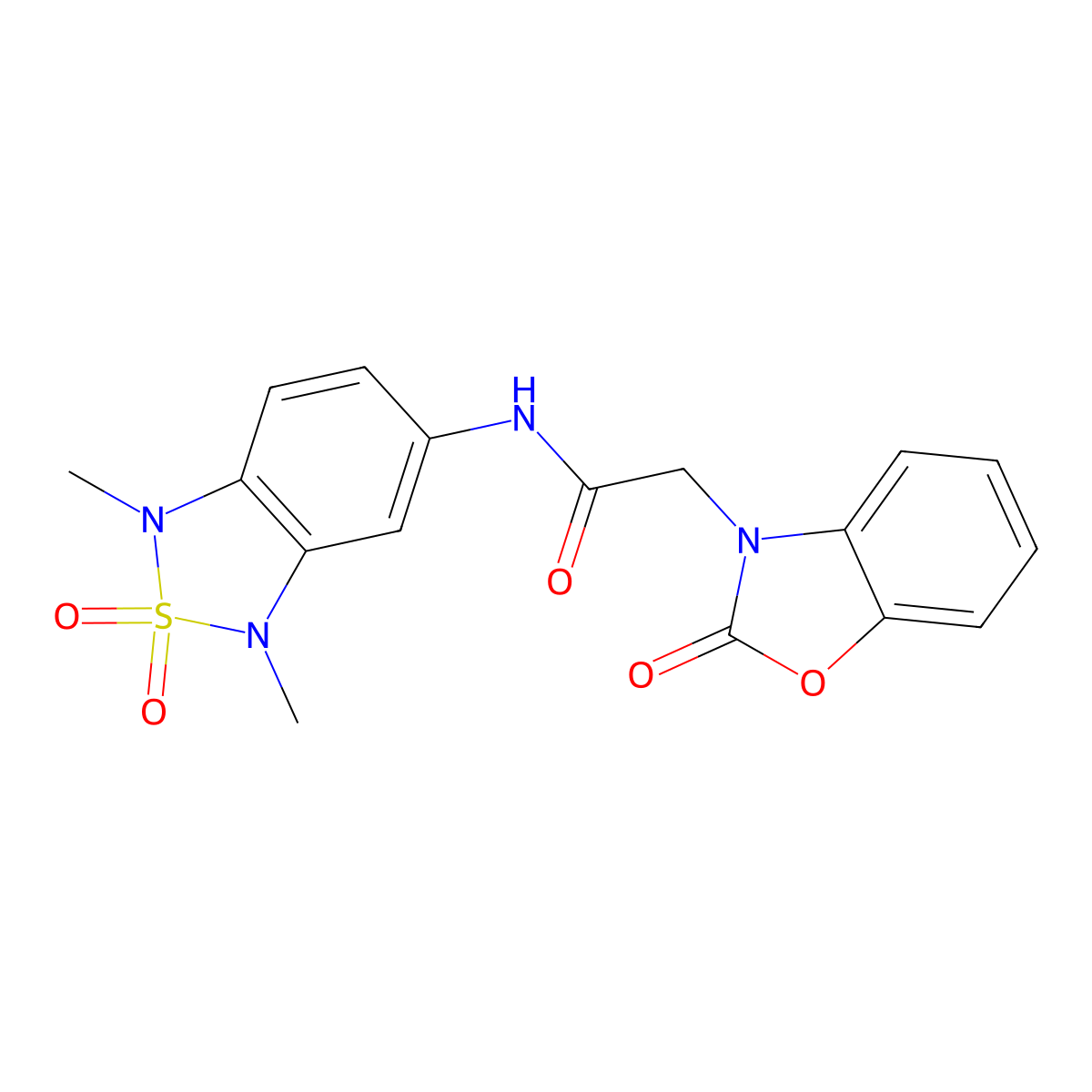N-(1,3-dimethyl-2,2-dioxido-1,3-dihydrobenzo[c][1,2,5]thiadiazol-5-yl)-2-(2-oxobenzo[d]oxazol-3(2H)-yl)acetamide molecular structure, CAS 2034483-35-5