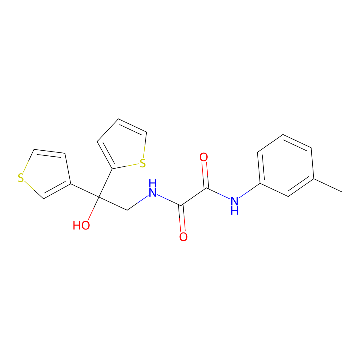 N1-(2-hydroxy-2-(thiophen-2-yl)-2-(thiophen-3-yl)ethyl)-N2-(m-tolyl)oxalamide molecular structure, CAS 2034483-36-6