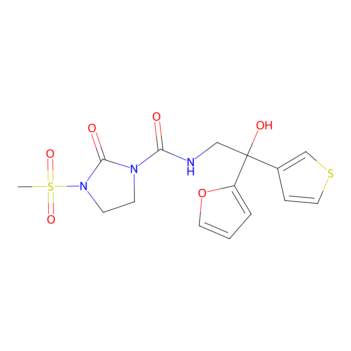 N-(2-(furan-2-yl)-2-hydroxy-2-(thiophen-3-yl)ethyl)-3-(methylsulfonyl)-2-oxoimidazolidine-1-carboxamide molecular structure, CAS 2034483-42-4