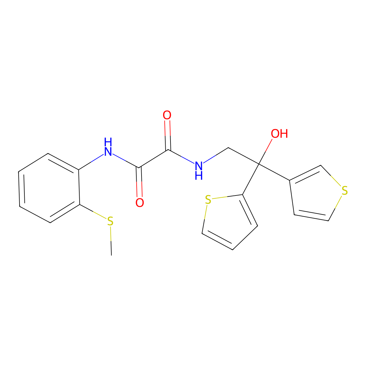 N1-(2-hydroxy-2-(thiophen-2-yl)-2-(thiophen-3-yl)ethyl)-N2-(2-(methylthio)phenyl)oxalamide molecular structure, CAS 2034483-44-6
