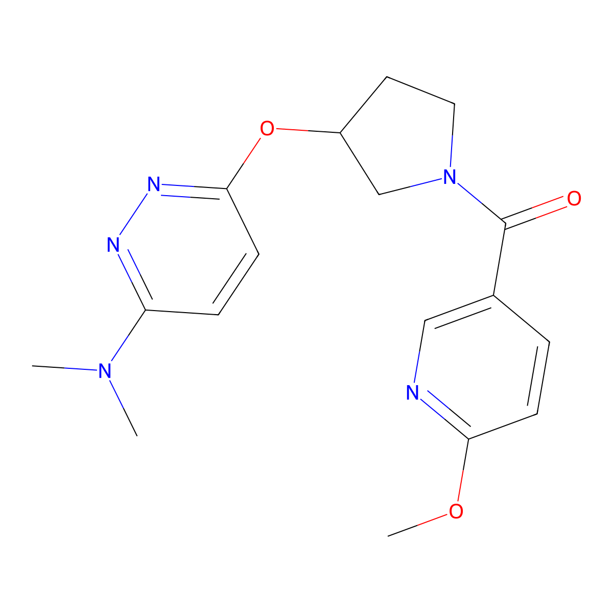 (3-((6-(Dimethylamino)pyridazin-3-yl)oxy)pyrrolidin-1-yl)(6-methoxypyridin-3-yl)methanone molecular structure, CAS 2034483-45-7