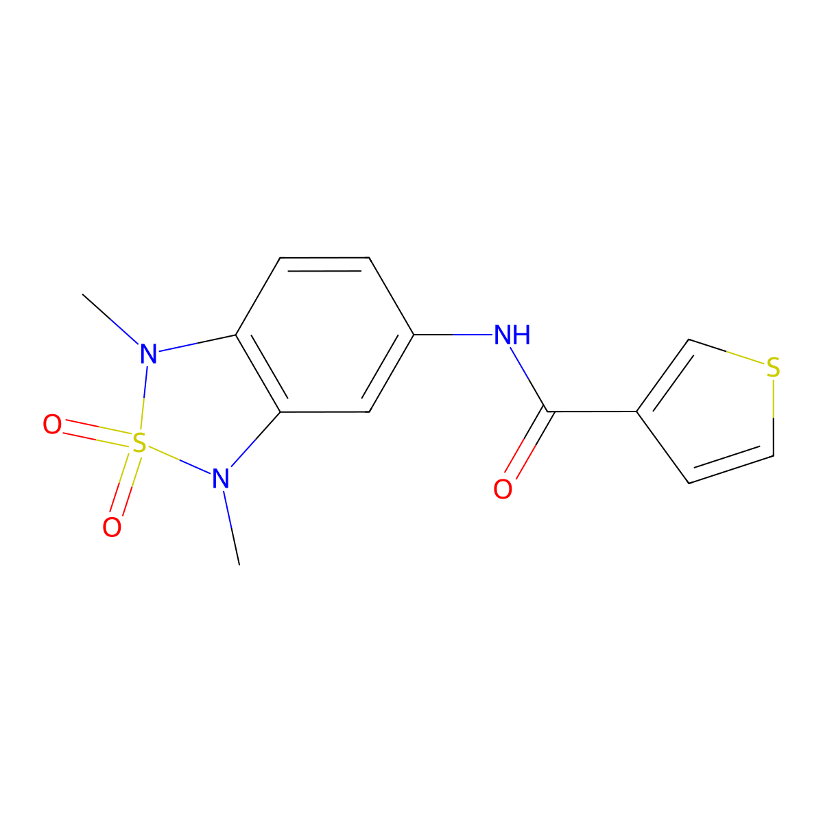 N-(1,3-dimethyl-2,2-dioxido-1,3-dihydrobenzo[c][1,2,5]thiadiazol-5-yl)thiophene-3-carboxamide molecular structure, CAS 2034483-48-0