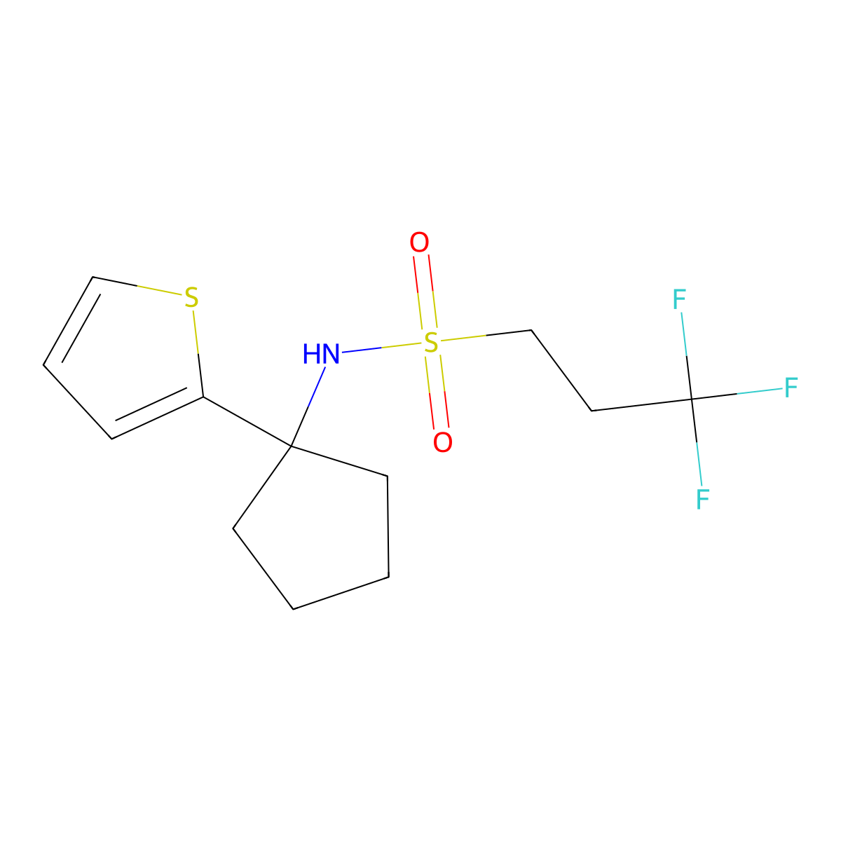 3,3,3-trifluoro-N-(1-(thiophen-2-yl)cyclopentyl)propane-1-sulfonamide molecular structure, CAS 2034483-50-4