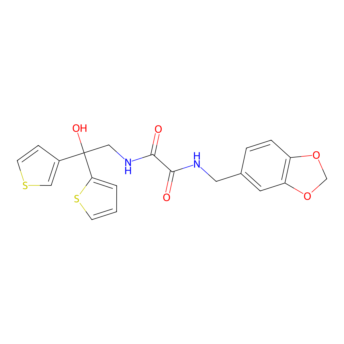 N1-(benzo[d][1,3]dioxol-5-ylmethyl)-N2-(2-hydroxy-2-(thiophen-2-yl)-2-(thiophen-3-yl)ethyl)oxalamide molecular structure, CAS 2034483-51-5