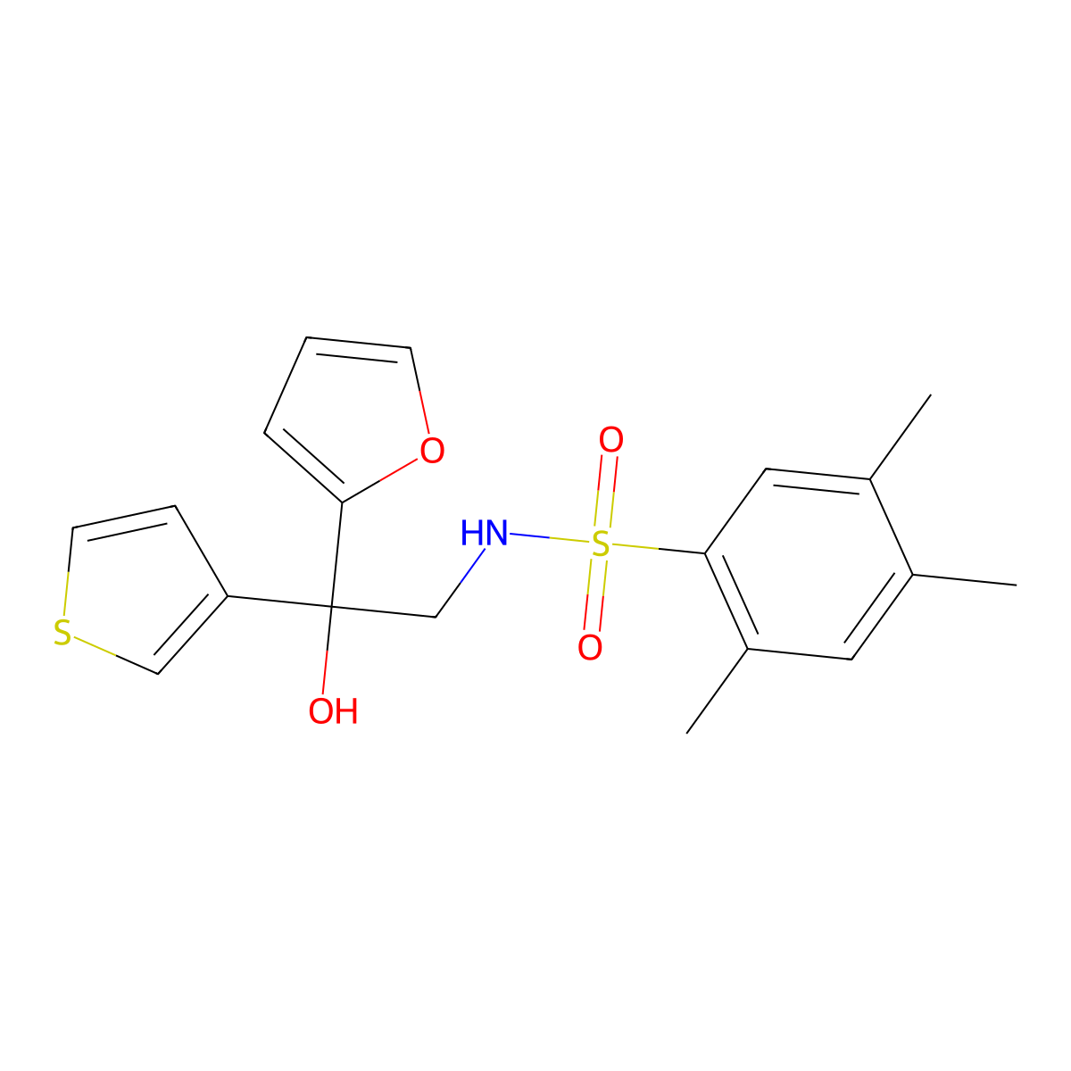N-(2-(furan-2-yl)-2-hydroxy-2-(thiophen-3-yl)ethyl)-2,4,5-trimethylbenzenesulfonamide molecular structure, CAS 2034483-52-6
