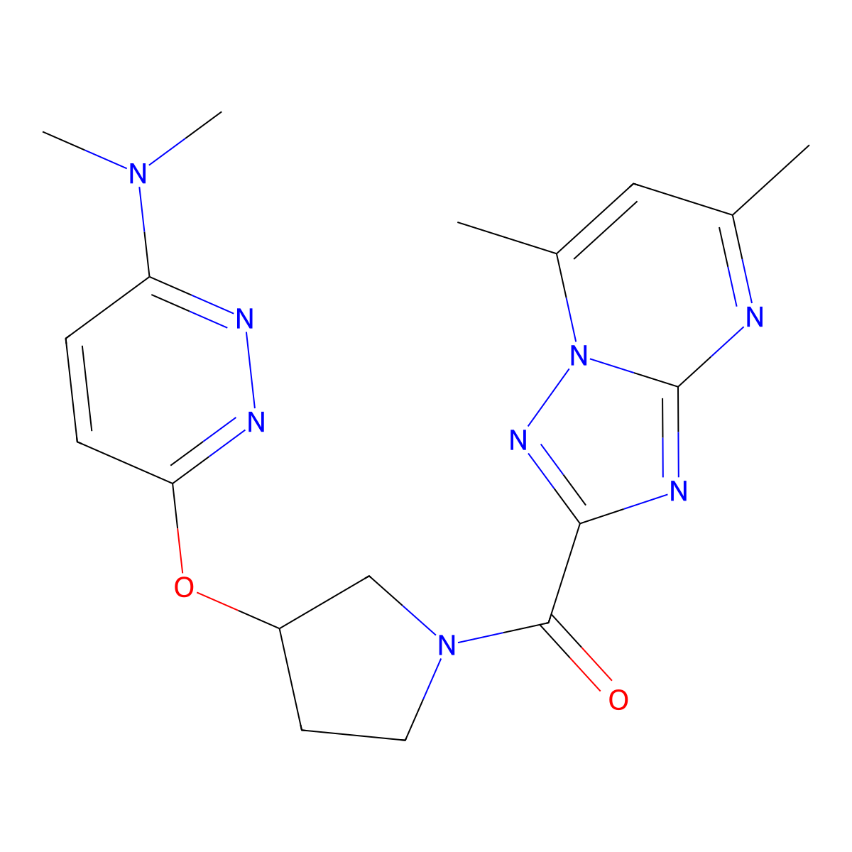 (5,7-Dimethyl-[1,2,4]triazolo[1,5-a]pyrimidin-2-yl)(3-((6-(dimethylamino)pyridazin-3-yl)oxy)pyrrolidin-1-yl)methanone molecular structure, CAS 2034483-53-7