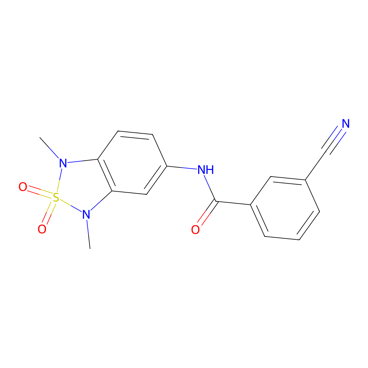 3-cyano-N-(1,3-dimethyl-2,2-dioxido-1,3-dihydrobenzo[c][1,2,5]thiadiazol-5-yl)benzamide molecular structure, CAS 2034483-56-0