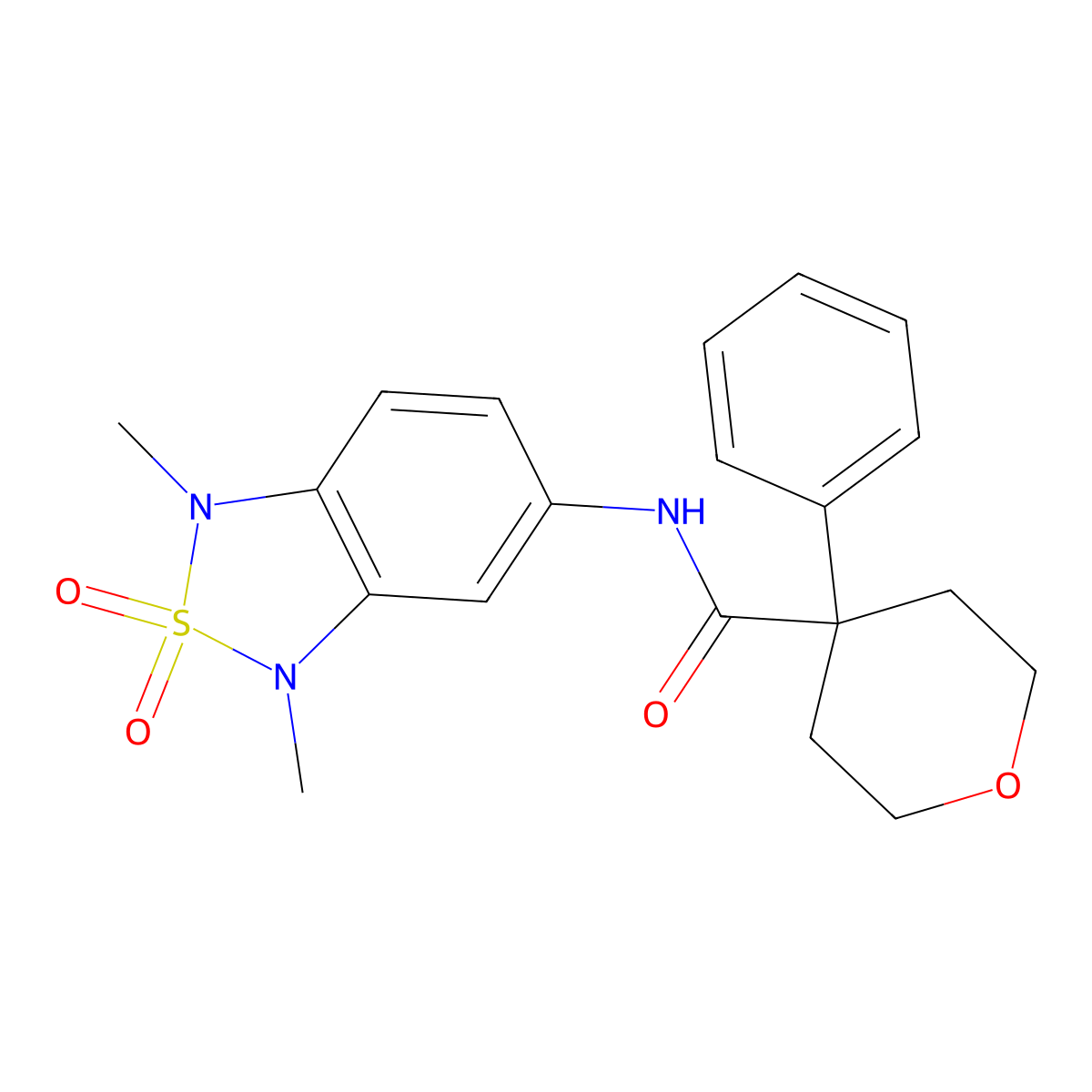 N-(1,3-dimethyl-2,2-dioxido-1,3-dihydrobenzo[c][1,2,5]thiadiazol-5-yl)-4-phenyltetrahydro-2H-pyran-4-carboxamide molecular structure, CAS 2034483-64-0