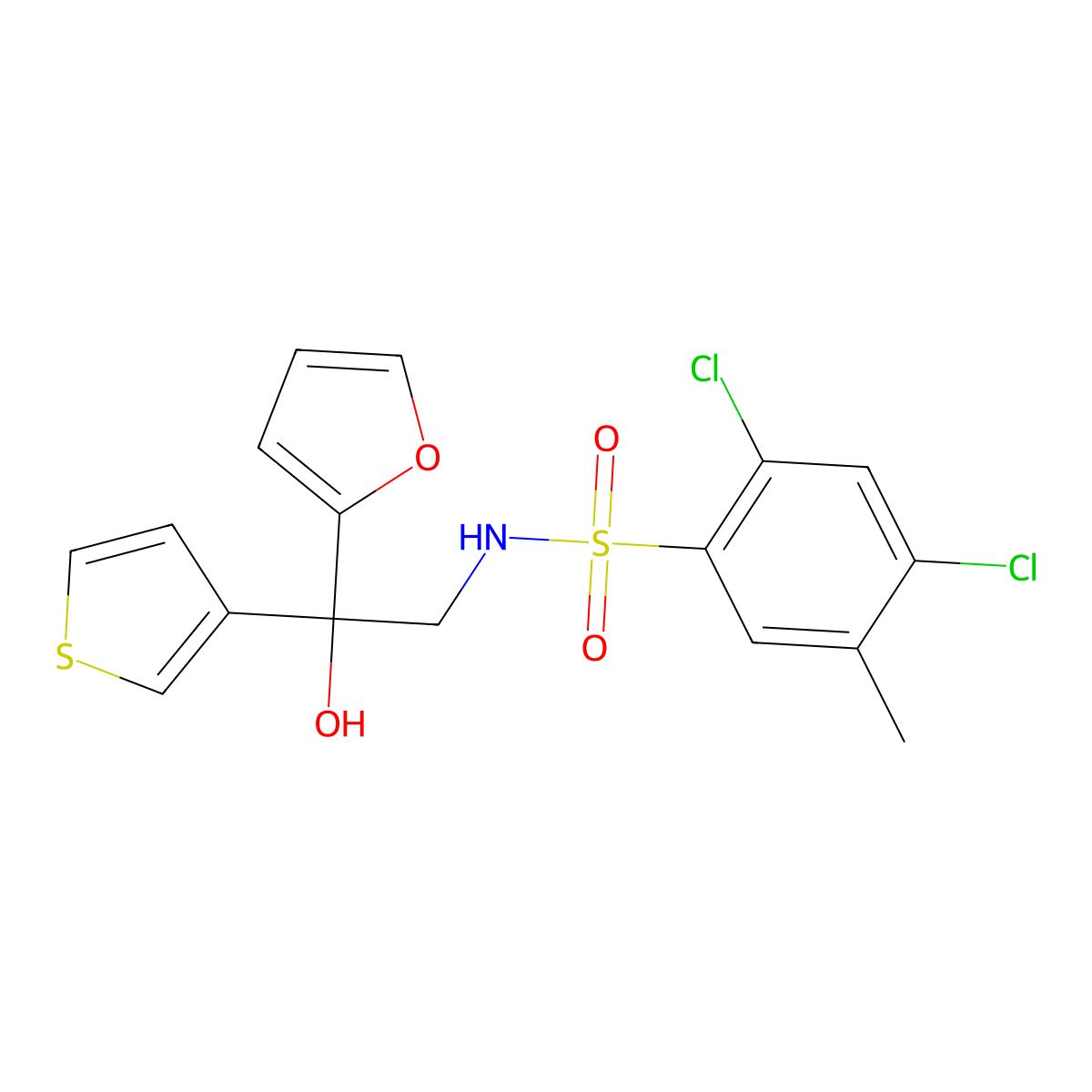 2,4-dichloro-N-(2-(furan-2-yl)-2-hydroxy-2-(thiophen-3-yl)ethyl)-5-methylbenzenesulfonamide molecular structure, CAS 2034483-67-3
