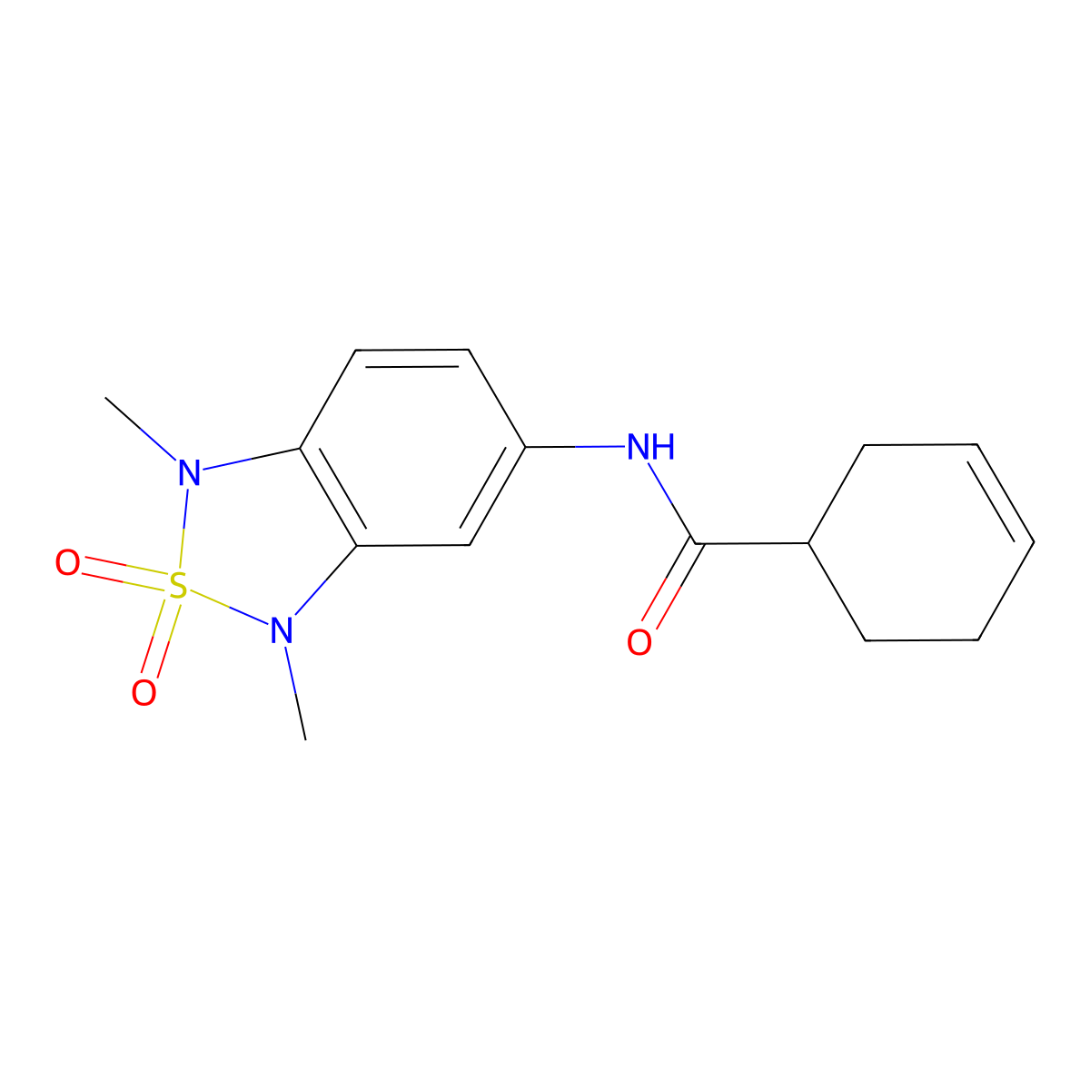 N-(1,3-dimethyl-2,2-dioxido-1,3-dihydrobenzo[c][1,2,5]thiadiazol-5-yl)cyclohex-3-enecarboxamide molecular structure, CAS 2034483-70-8