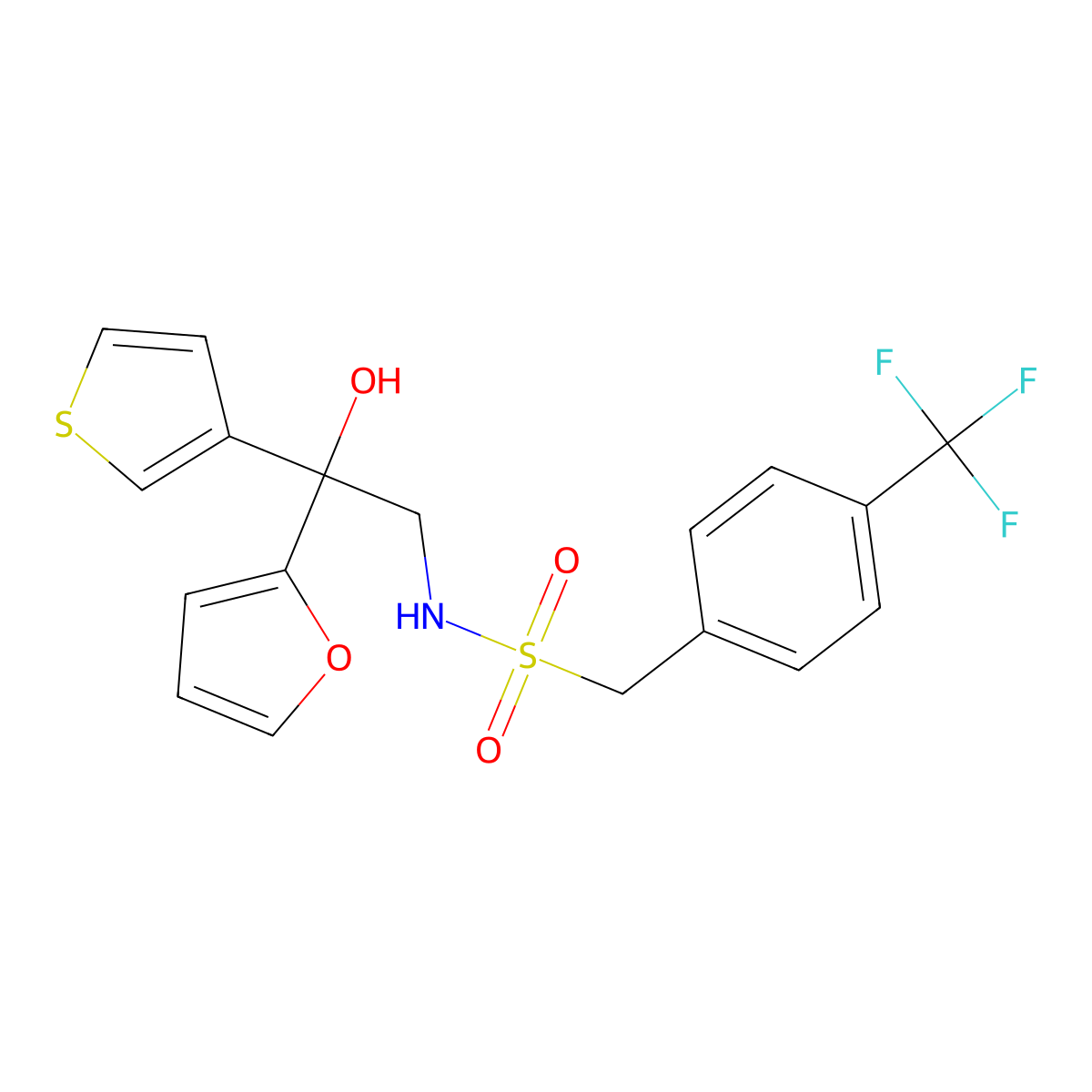 N-[2-(furan-2-yl)-2-hydroxy-2-(thiophen-3-yl)ethyl]-1-[4-(trifluoromethyl)phenyl]methanesulfonamide molecular structure, CAS 2034483-74-2