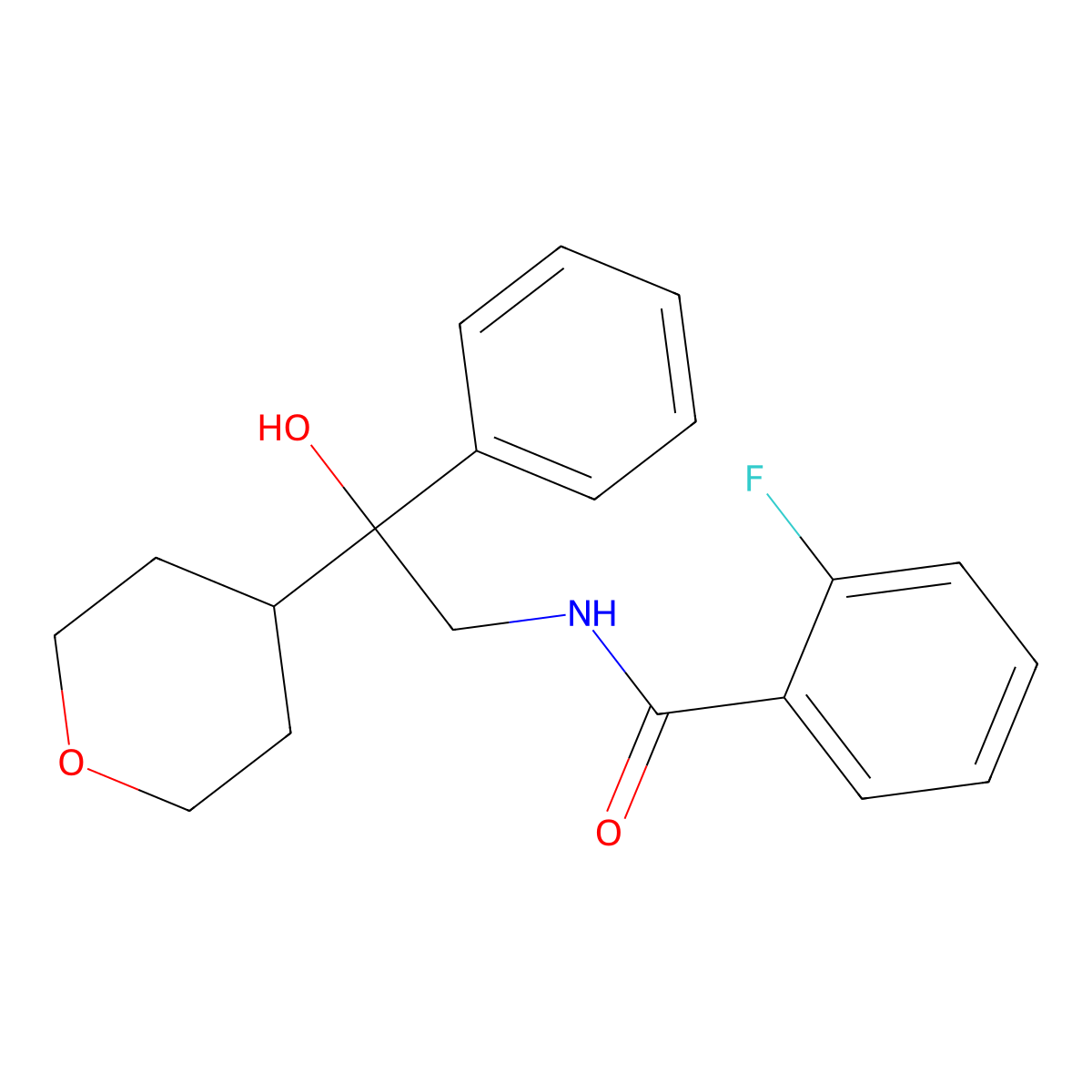 2-fluoro-N-[2-hydroxy-2-(oxan-4-yl)-2-phenylethyl]benzamide molecular structure, CAS 2034483-80-0