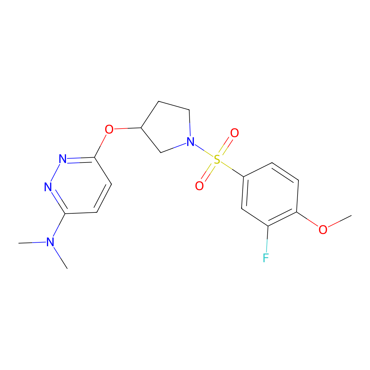 6-((1-((3-fluoro-4-methoxyphenyl)sulfonyl)pyrrolidin-3-yl)oxy)-N,N-dimethylpyridazin-3-amine molecular structure, CAS 2034483-81-1