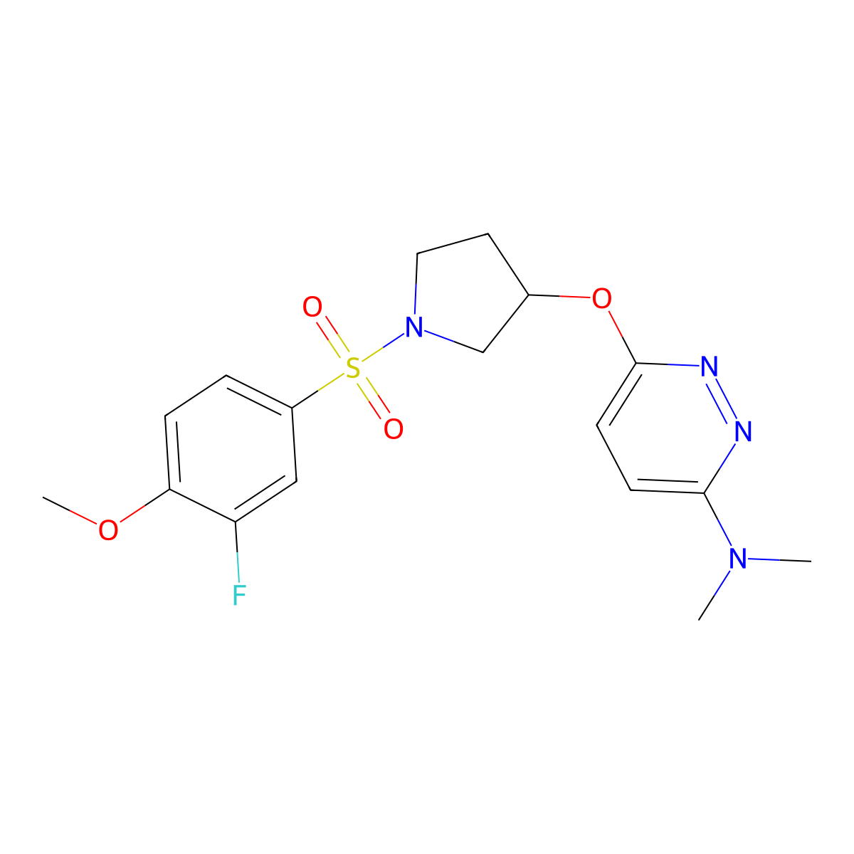 6-((1-((3-fluoro-4-methoxyphenyl)sulfonyl)pyrrolidin-3-yl)oxy)-N,N-dimethylpyridazin-3-amine molecular structure, CAS 2034483-81-1