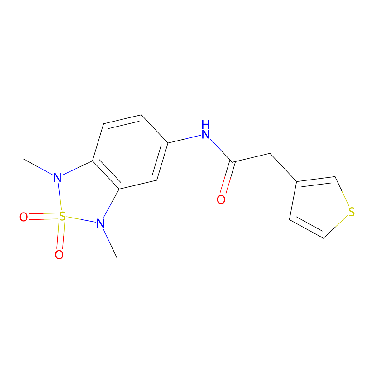 N-(1,3-dimethyl-2,2-dioxido-1,3-dihydrobenzo[c][1,2,5]thiadiazol-5-yl)-2-(thiophen-3-yl)acetamide molecular structure, CAS 2034483-83-3