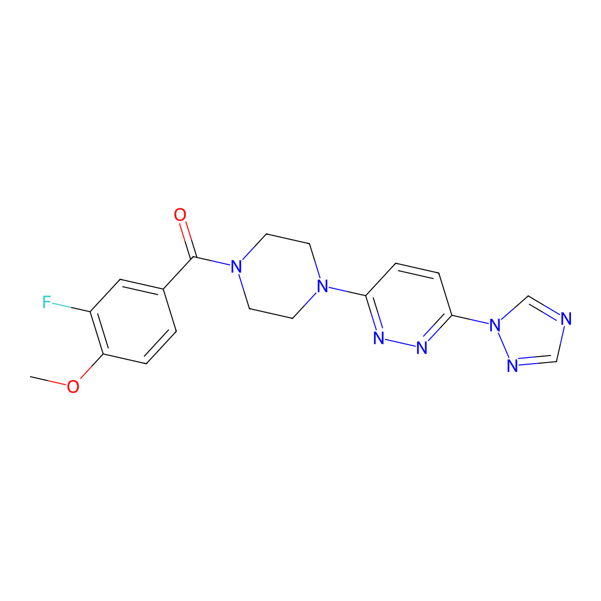 (4-(6-(1H-1,2,4-triazol-1-yl)pyridazin-3-yl)piperazin-1-yl)(3-fluoro-4-methoxyphenyl)methanone molecular structure, CAS 2034483-84-4