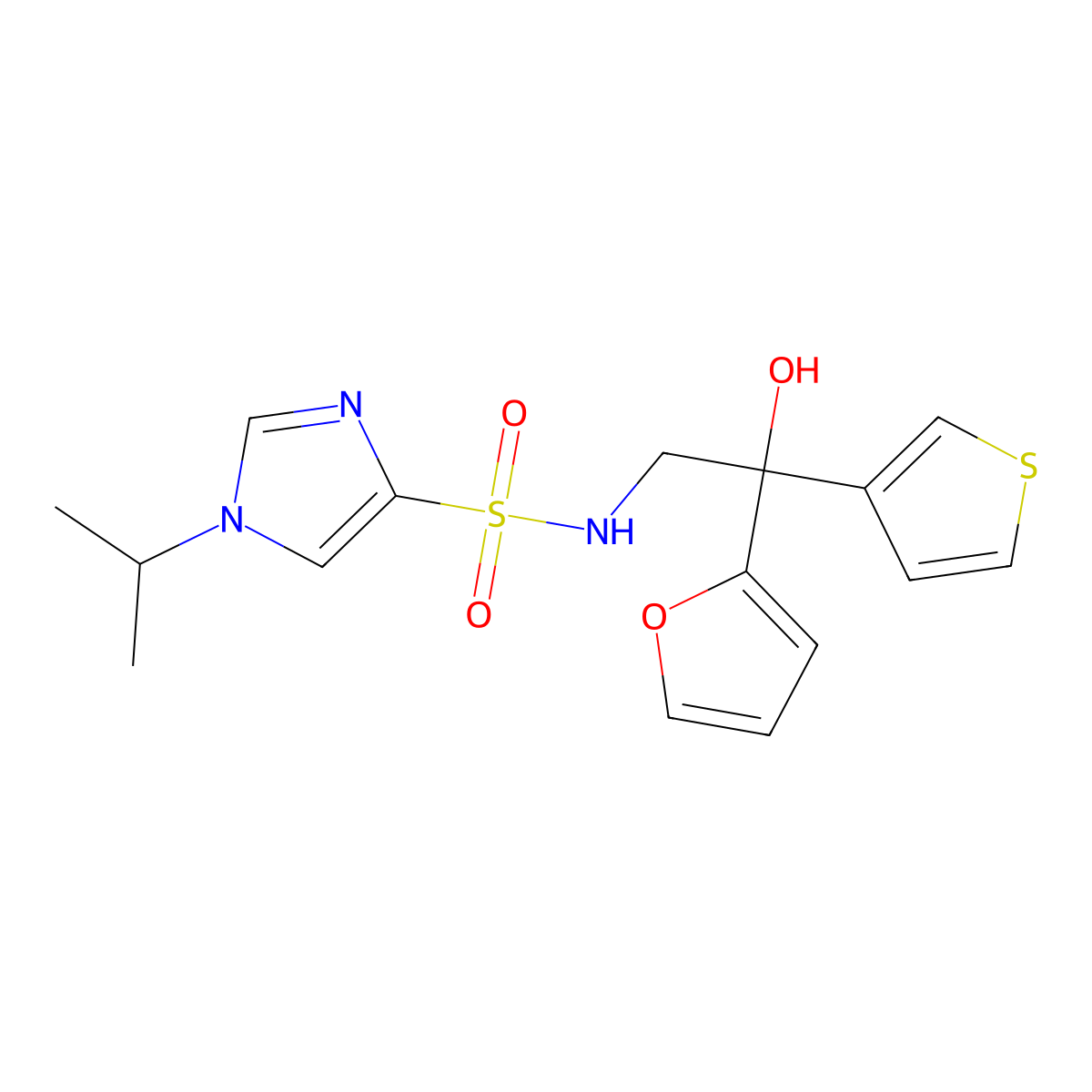N-(2-(furan-2-yl)-2-hydroxy-2-(thiophen-3-yl)ethyl)-1-isopropyl-1H-imidazole-4-sulfonamide molecular structure, CAS 2034483-86-6
