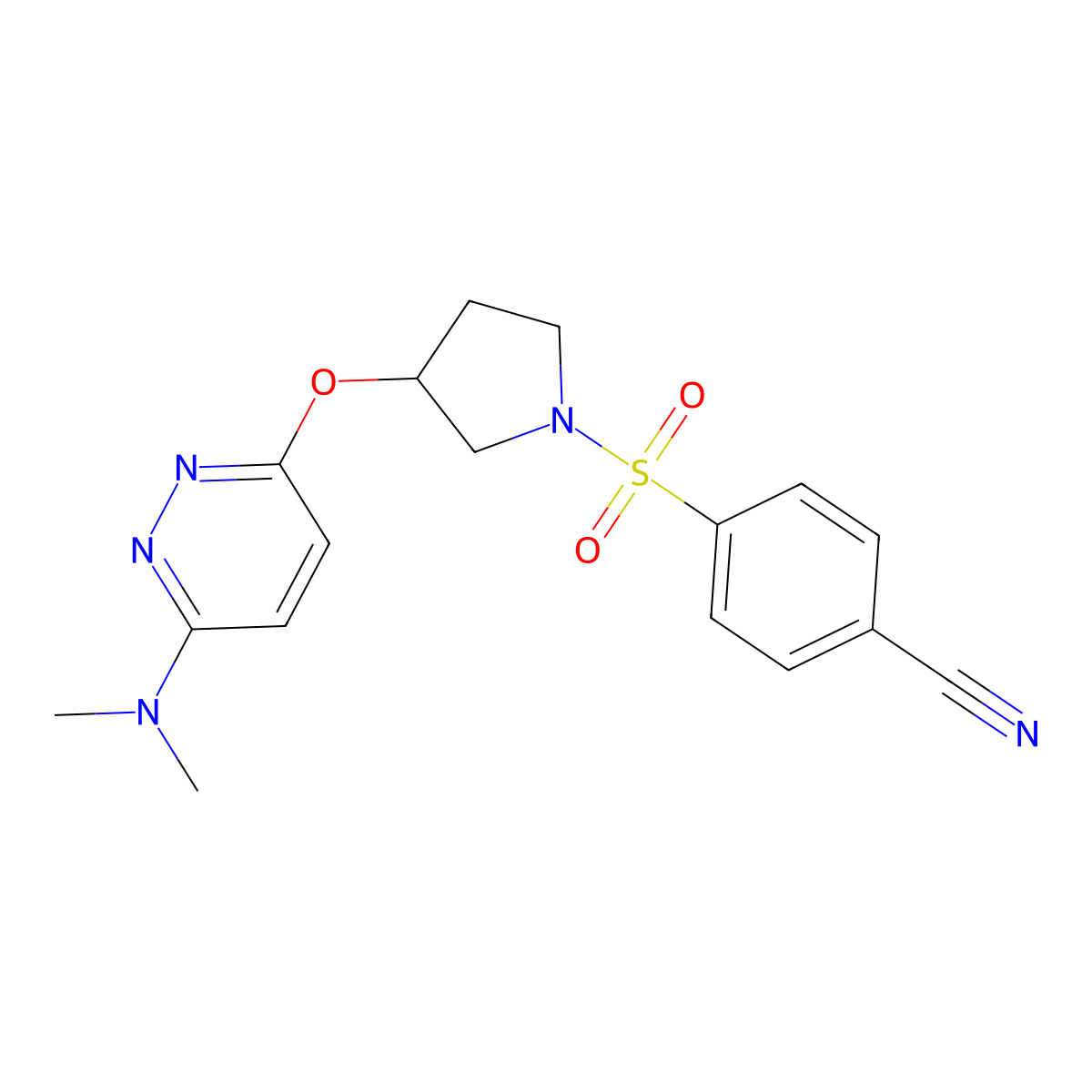 4-((3-((6-(Dimethylamino)pyridazin-3-yl)oxy)pyrrolidin-1-yl)sulfonyl)benzonitrile molecular structure, CAS 2034483-88-8