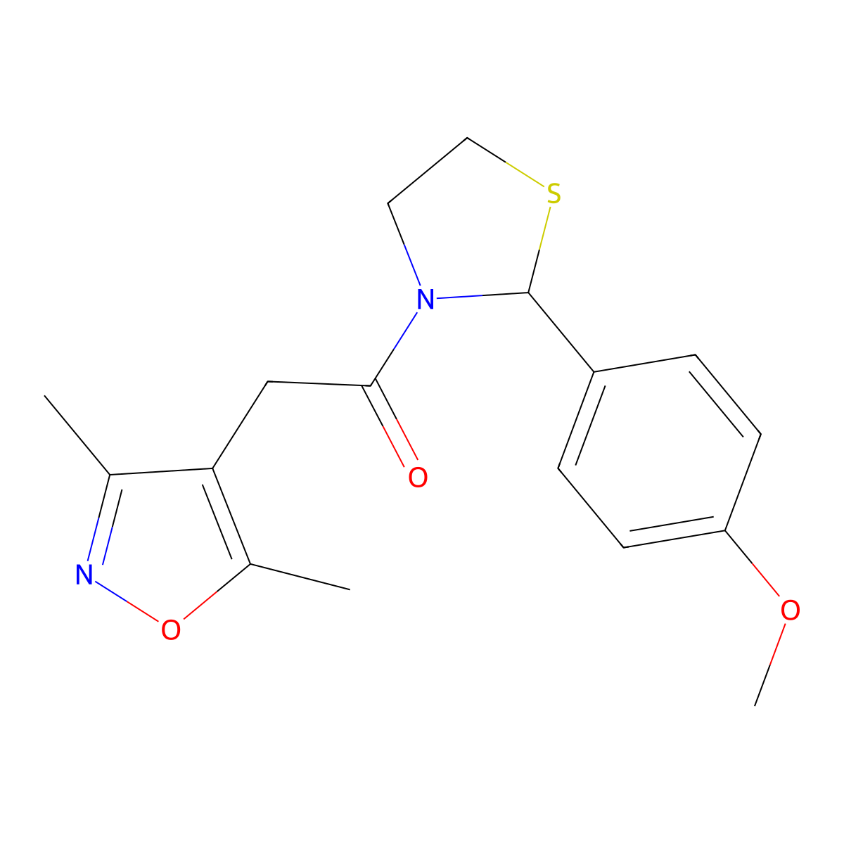 2-(3,5-Dimethylisoxazol-4-yl)-1-(2-(4-methoxyphenyl)thiazolidin-3-yl)ethanone molecular structure, CAS 2034483-91-3