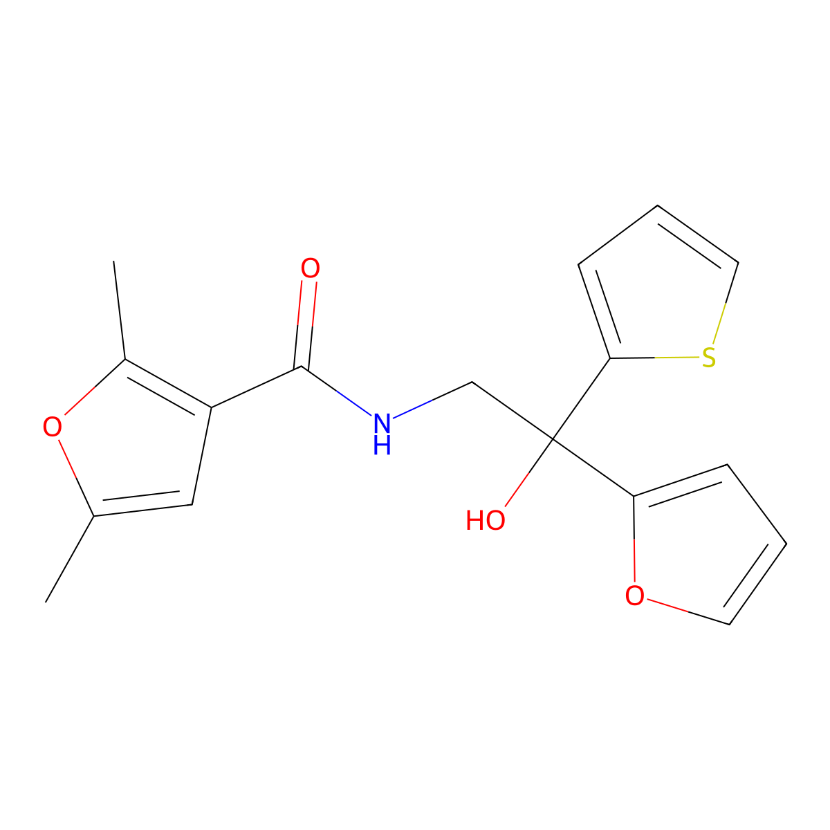 N-(2-(furan-2-yl)-2-hydroxy-2-(thiophen-2-yl)ethyl)-2,5-dimethylfuran-3-carboxamide molecular structure, CAS 2034483-93-5