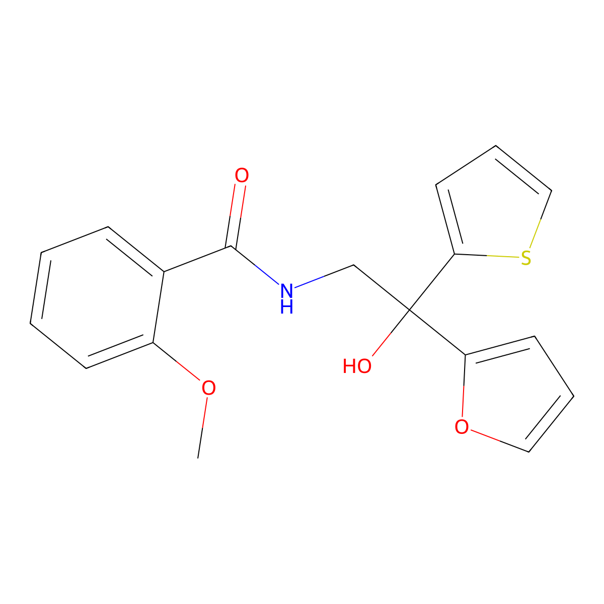 N-(2-(furan-2-yl)-2-hydroxy-2-(thiophen-2-yl)ethyl)-2-methoxybenzamide molecular structure, CAS 2034483-98-0