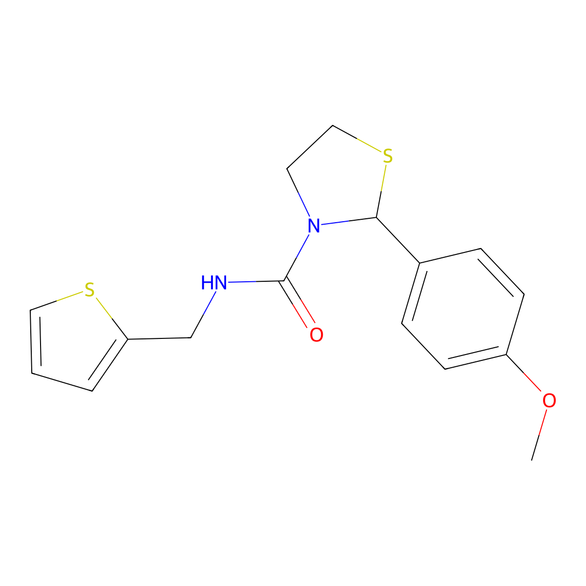 2-(4-methoxyphenyl)-N-(thiophen-2-ylmethyl)thiazolidine-3-carboxamide molecular structure, CAS 2034483-99-1