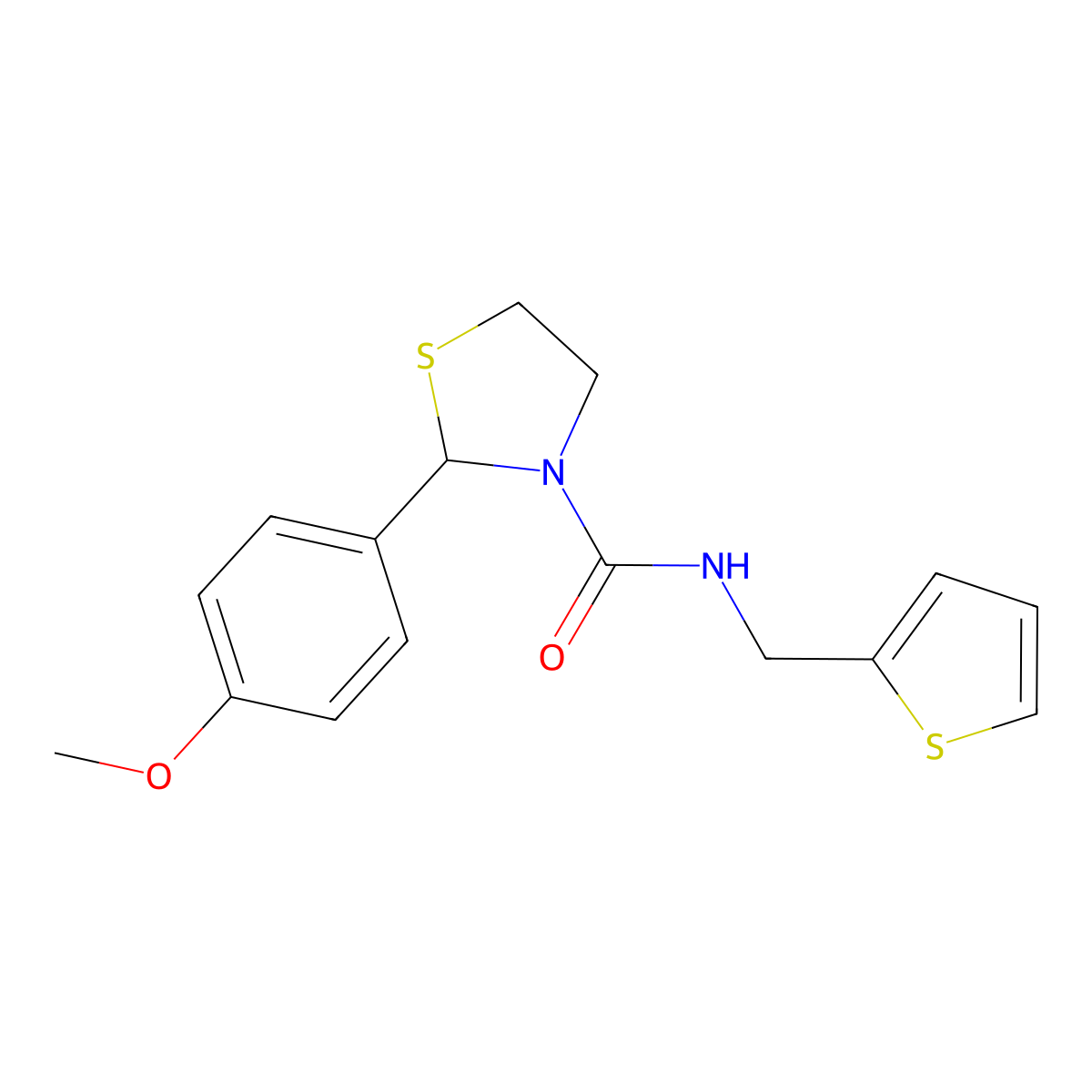 2-(4-methoxyphenyl)-N-(thiophen-2-ylmethyl)thiazolidine-3-carboxamide molecular structure, CAS 2034483-99-1