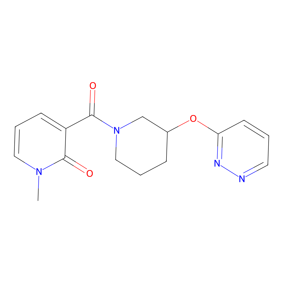 1-methyl-3-(3-(pyridazin-3-yloxy)piperidine-1-carbonyl)pyridin-2(1H)-one molecular structure, CAS 2034484-00-7