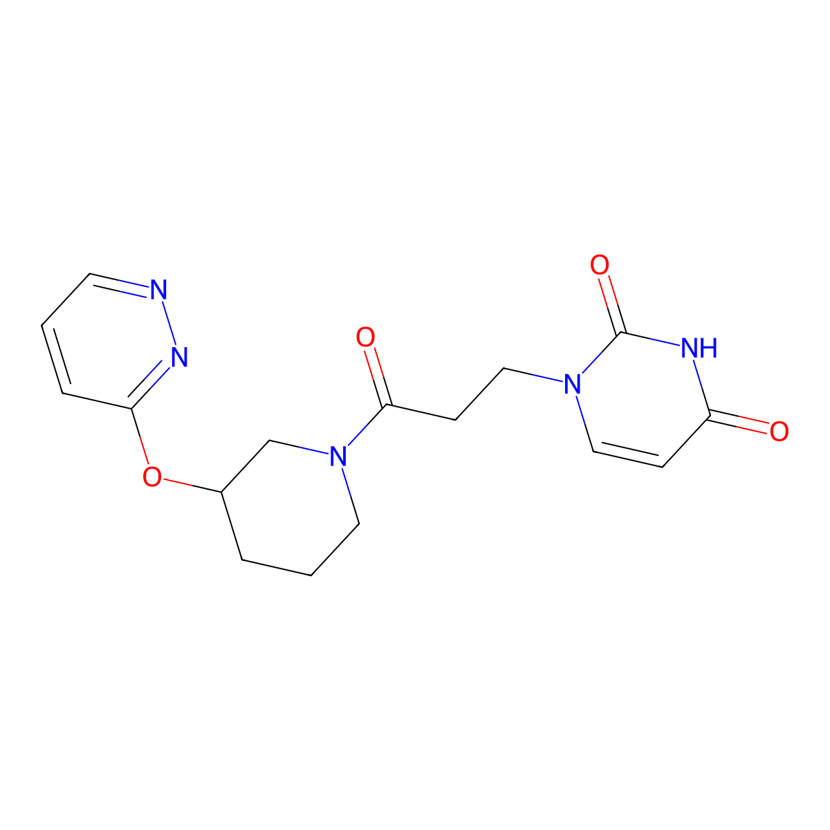 1-(3-oxo-3-(3-(pyridazin-3-yloxy)piperidin-1-yl)propyl)pyrimidine-2,4(1H,3H)-dione molecular structure, CAS 2034484-08-5