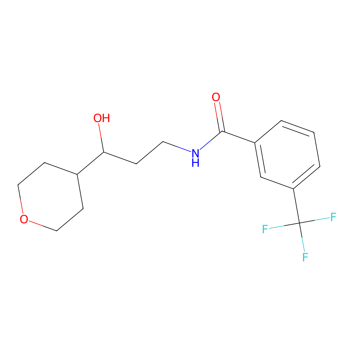 N-(3-hydroxy-3-(tetrahydro-2H-pyran-4-yl)propyl)-3-(trifluoromethyl)benzamide molecular structure, CAS 2034484-09-6