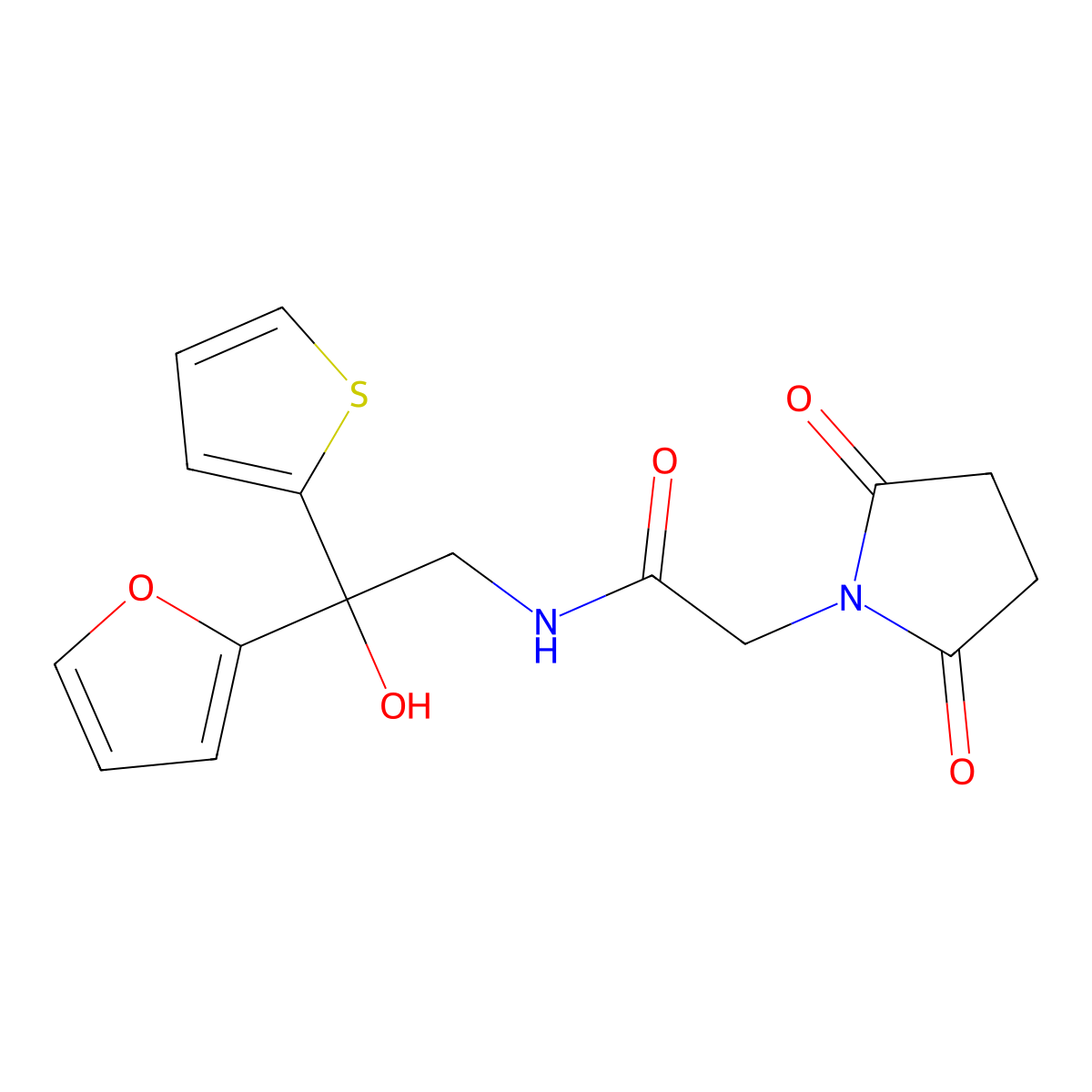 2-(2,5-dioxopyrrolidin-1-yl)-N-(2-(furan-2-yl)-2-hydroxy-2-(thiophen-2-yl)ethyl)acetamide molecular structure, CAS 2034484-10-9