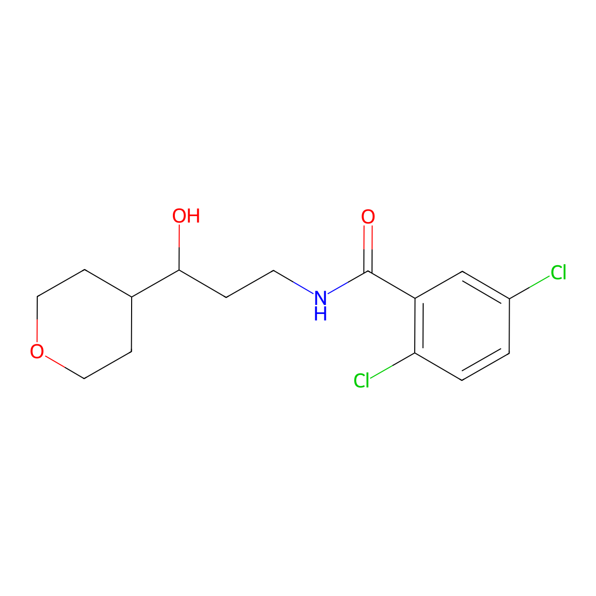 2,5-dichloro-N-[3-hydroxy-3-(oxan-4-yl)propyl]benzamide molecular structure, CAS 2034484-17-6