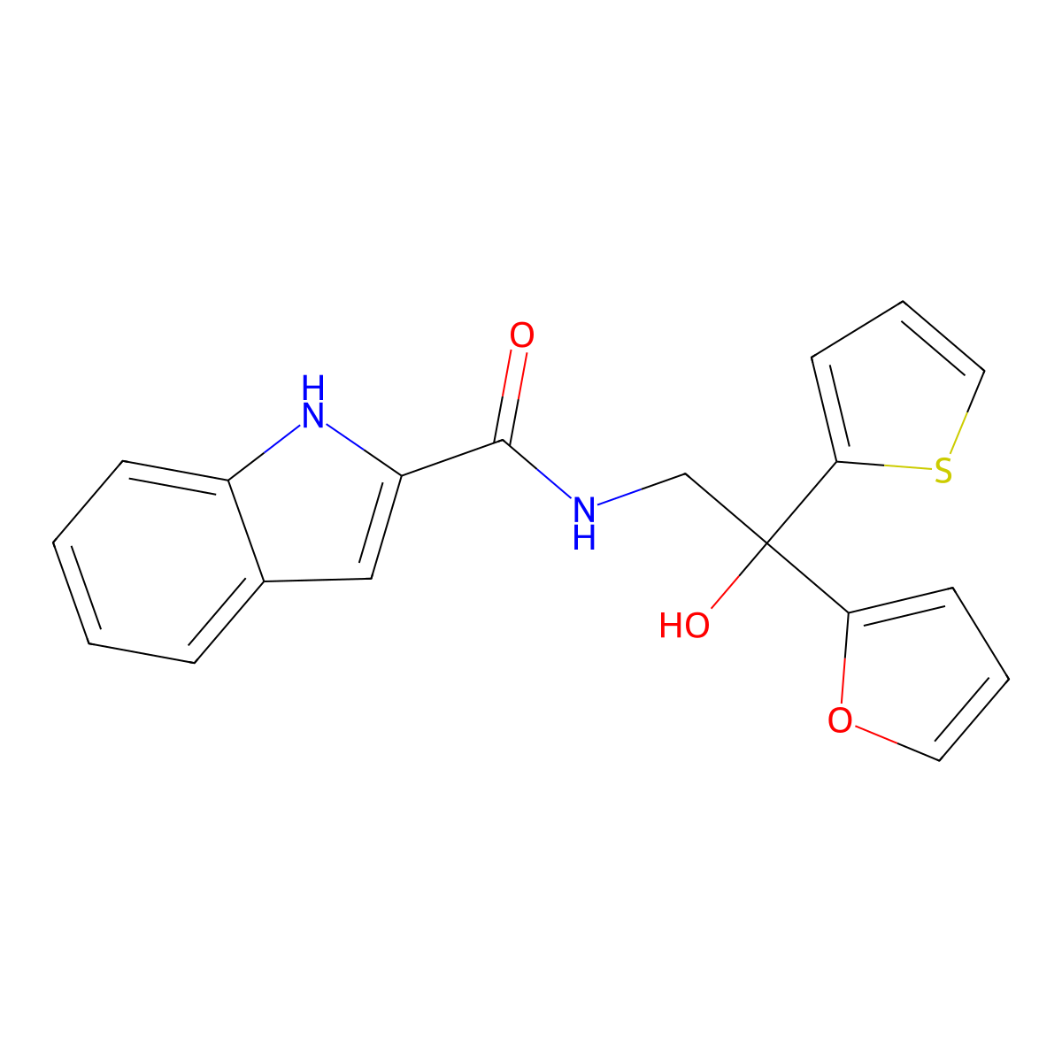 N-(2-(furan-2-yl)-2-hydroxy-2-(thiophen-2-yl)ethyl)-1H-indole-2-carboxamide molecular structure, CAS 2034484-18-7