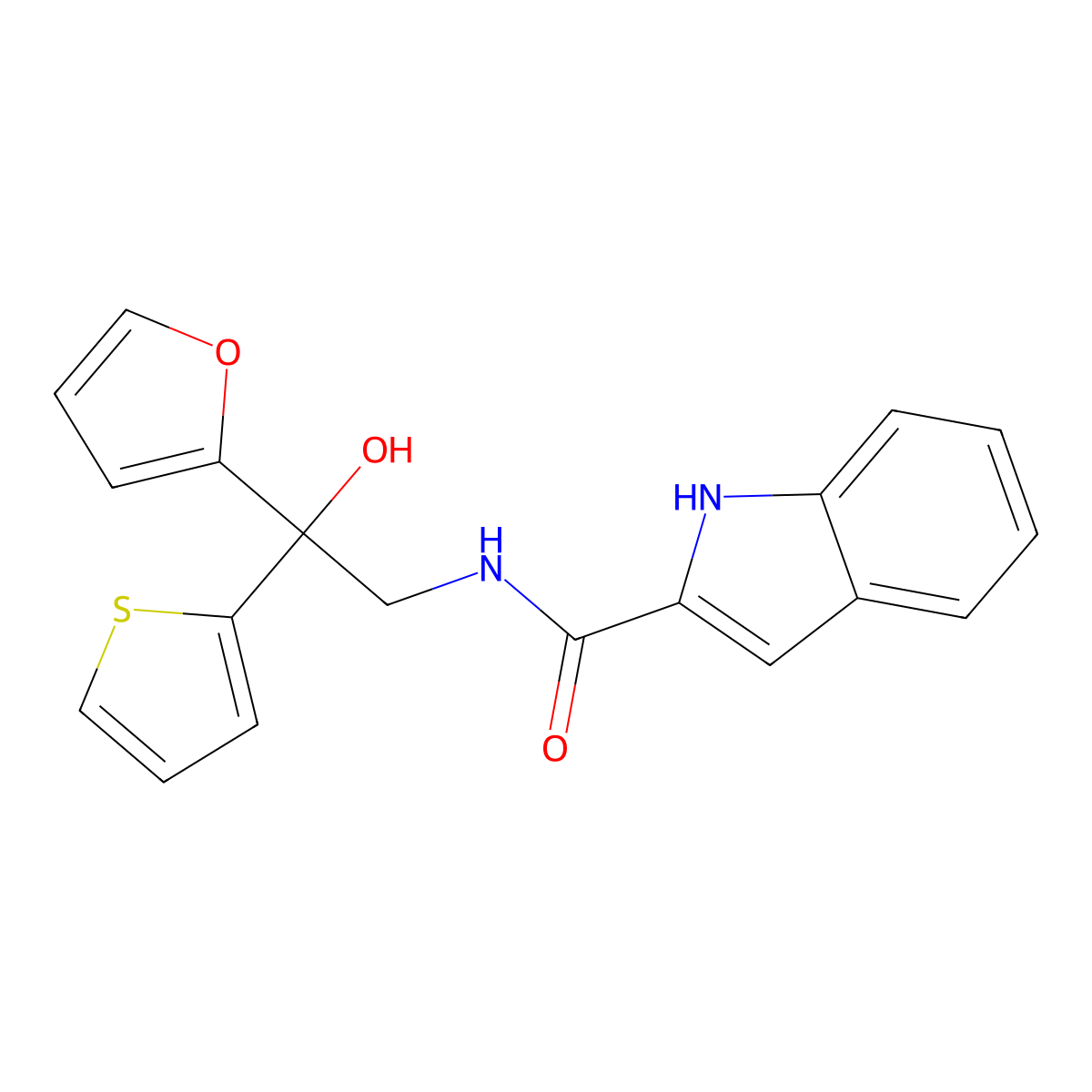 N-(2-(furan-2-yl)-2-hydroxy-2-(thiophen-2-yl)ethyl)-1H-indole-2-carboxamide molecular structure, CAS 2034484-18-7