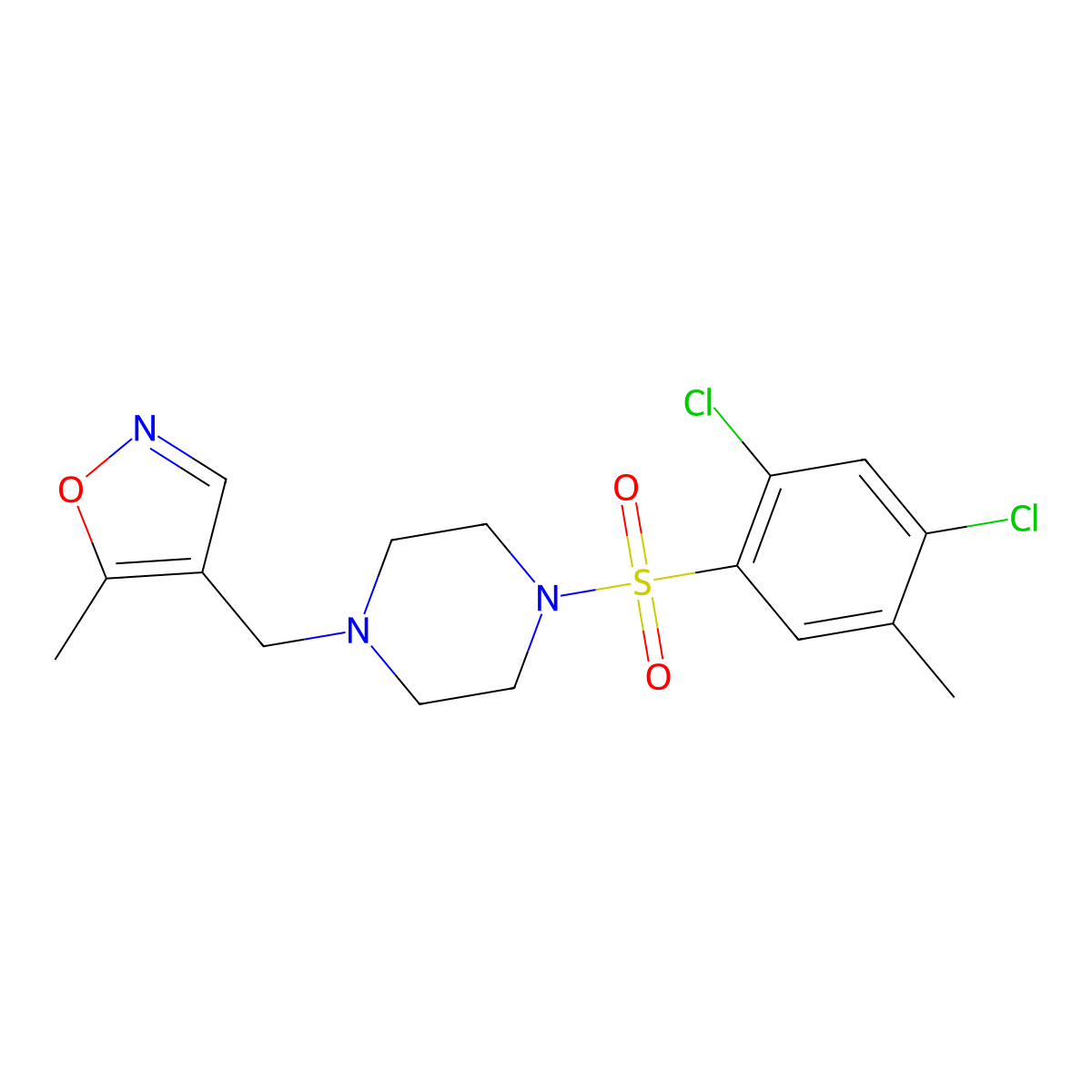 4-((4-((2,4-Dichloro-5-methylphenyl)sulfonyl)piperazin-1-yl)methyl)-5-methylisoxazole molecular structure, CAS 2034484-19-8