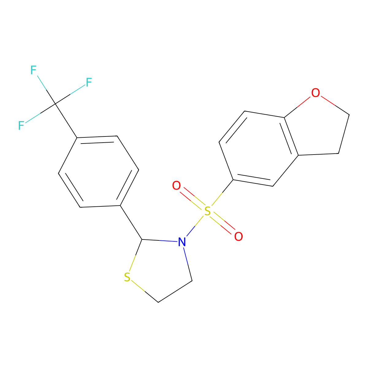 3-((2,3-Dihydrobenzofuran-5-yl)sulfonyl)-2-(4-(trifluoromethyl)phenyl)thiazolidine molecular structure, CAS 2034484-28-9