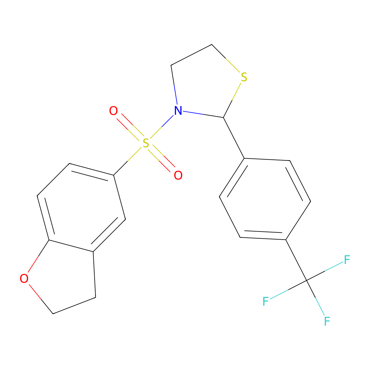 3-((2,3-Dihydrobenzofuran-5-yl)sulfonyl)-2-(4-(trifluoromethyl)phenyl)thiazolidine molecular structure, CAS 2034484-28-9