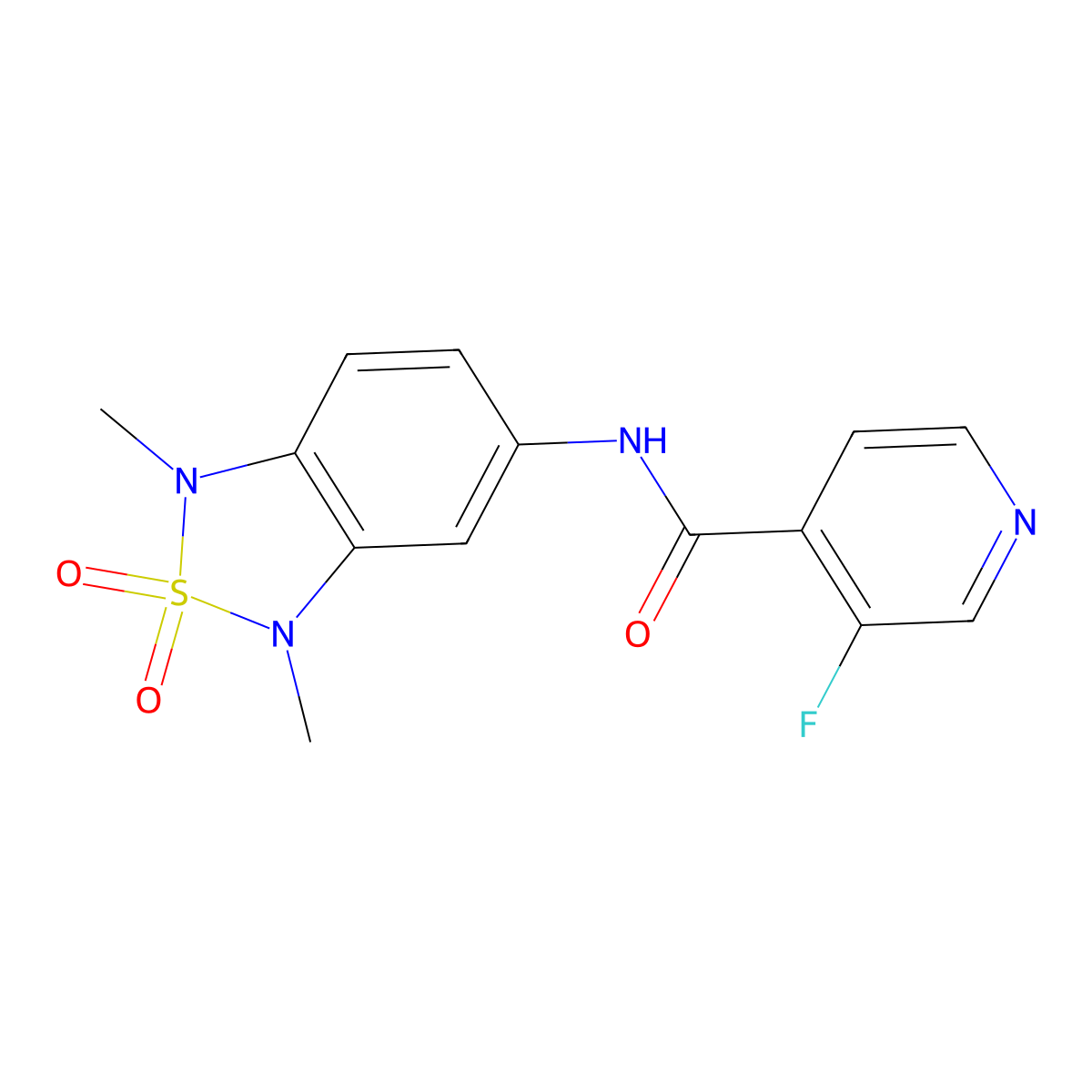 N-(1,3-dimethyl-2,2-dioxido-1,3-dihydrobenzo[c][1,2,5]thiadiazol-5-yl)-3-fluoroisonicotinamide molecular structure, CAS 2034484-34-7