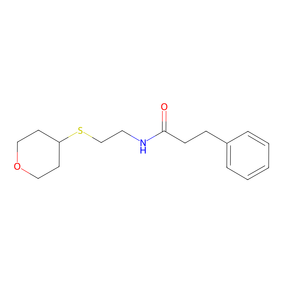 N-[2-(oxan-4-ylsulfanyl)ethyl]-3-phenylpropanamide molecular structure, CAS 2034484-37-0