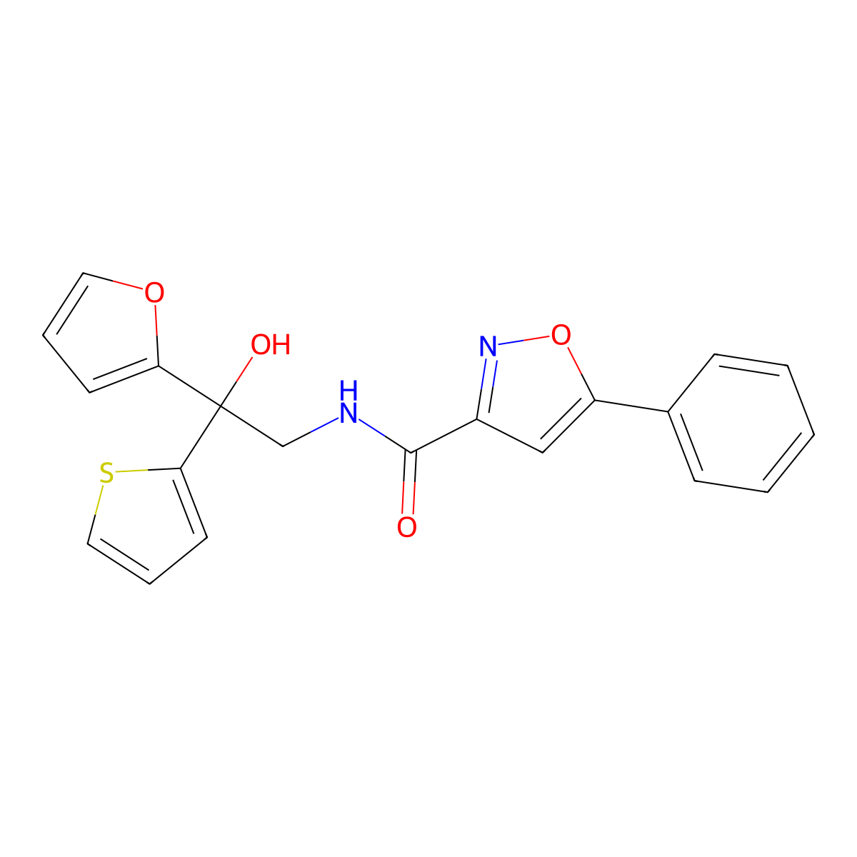 N-(2-(furan-2-yl)-2-hydroxy-2-(thiophen-2-yl)ethyl)-5-phenylisoxazole-3-carboxamide molecular structure, CAS 2034484-38-1