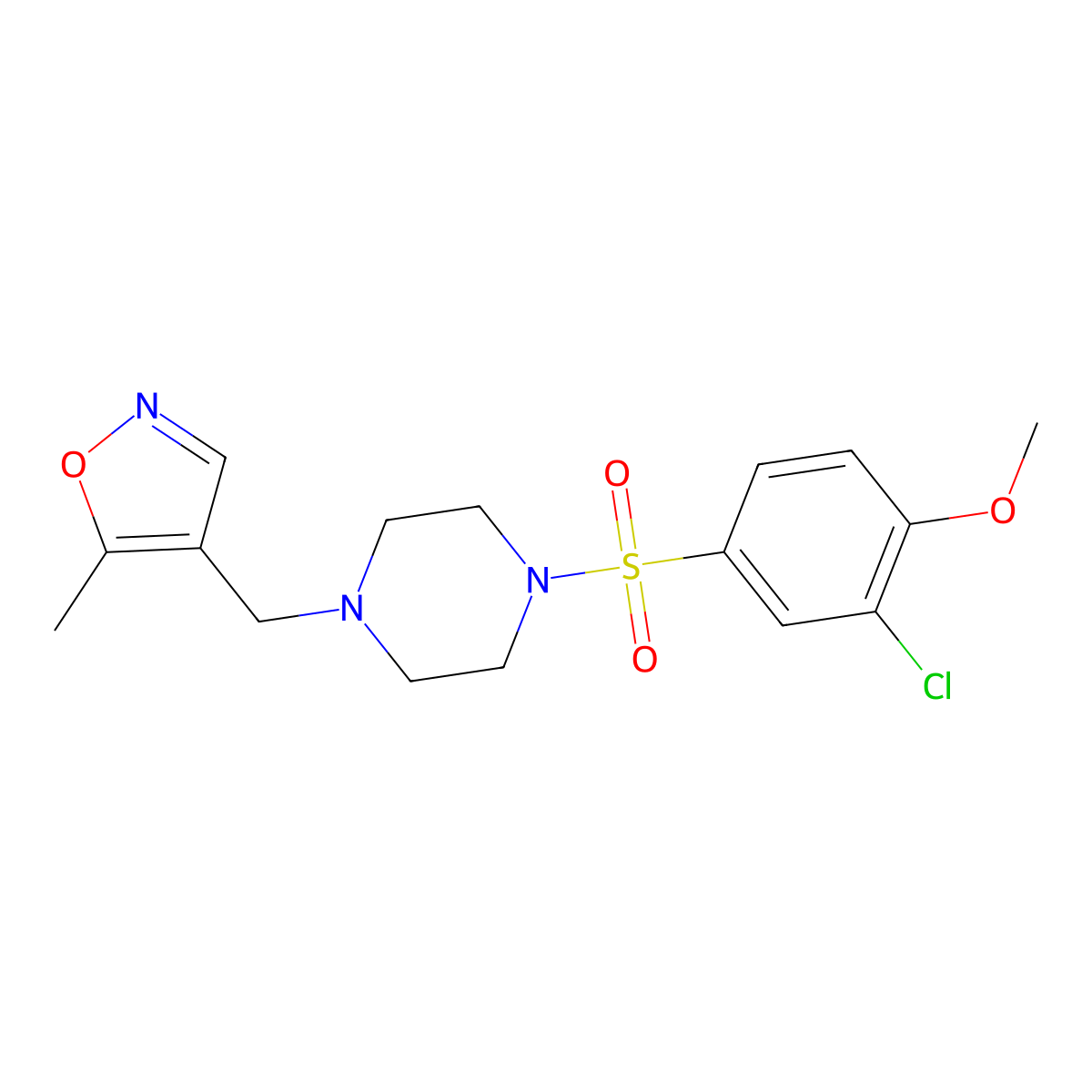 4-((4-((3-Chloro-4-methoxyphenyl)sulfonyl)piperazin-1-yl)methyl)-5-methylisoxazole molecular structure, CAS 2034484-42-7