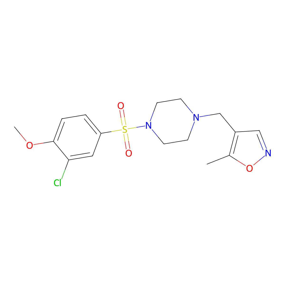 4-((4-((3-Chloro-4-methoxyphenyl)sulfonyl)piperazin-1-yl)methyl)-5-methylisoxazole molecular structure, CAS 2034484-42-7