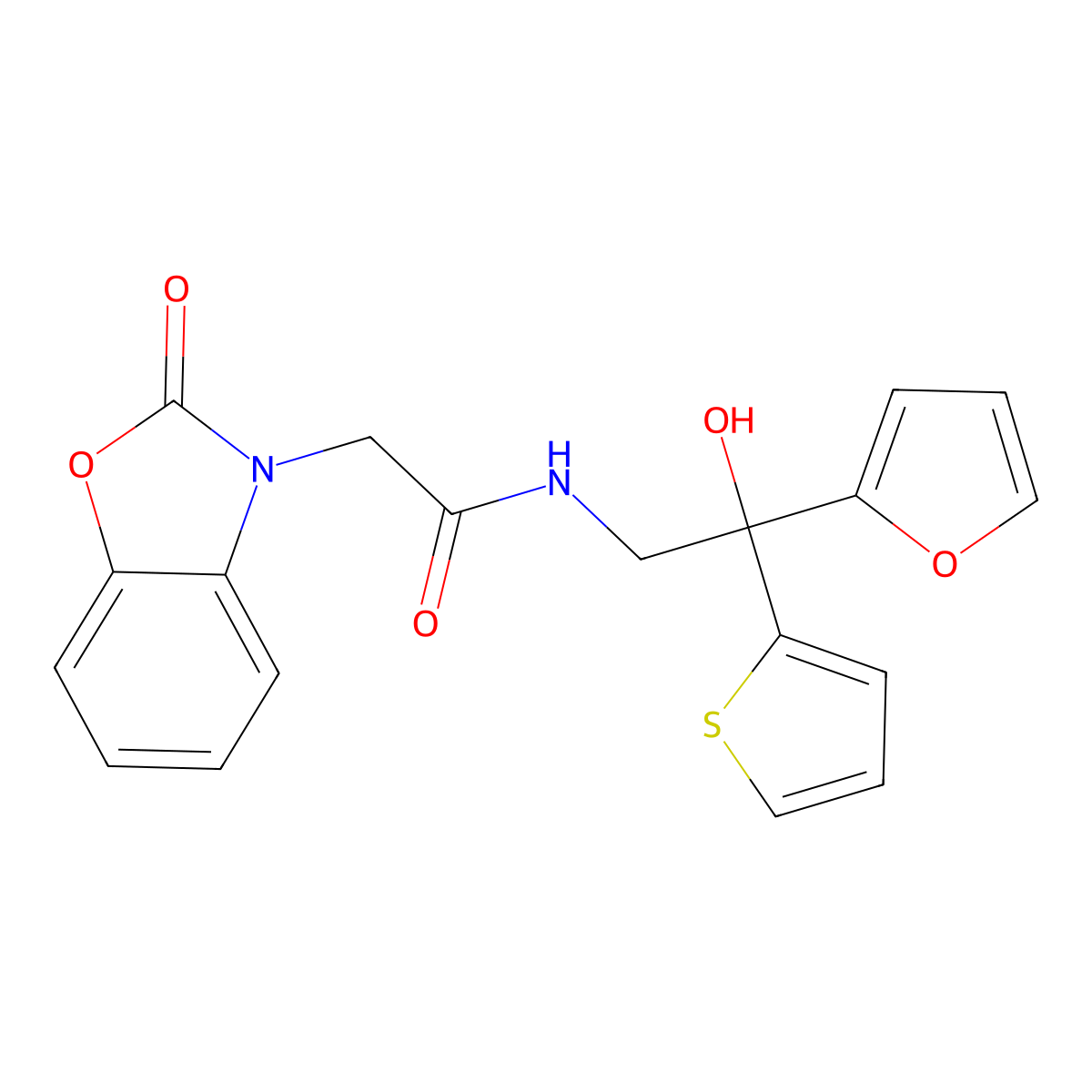 N-(2-(furan-2-yl)-2-hydroxy-2-(thiophen-2-yl)ethyl)-2-(2-oxobenzo[d]oxazol-3(2H)-yl)acetamide molecular structure, CAS 2034484-44-9