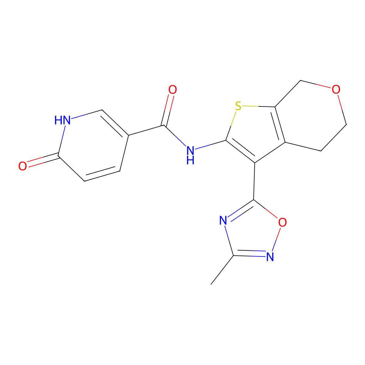 N-(3-(3-methyl-1,2,4-oxadiazol-5-yl)-5,7-dihydro-4H-thieno[2,3-c]pyran-2-yl)-6-oxo-1,6-dihydropyridine-3-carboxamide molecular structure, CAS 2034484-47-2