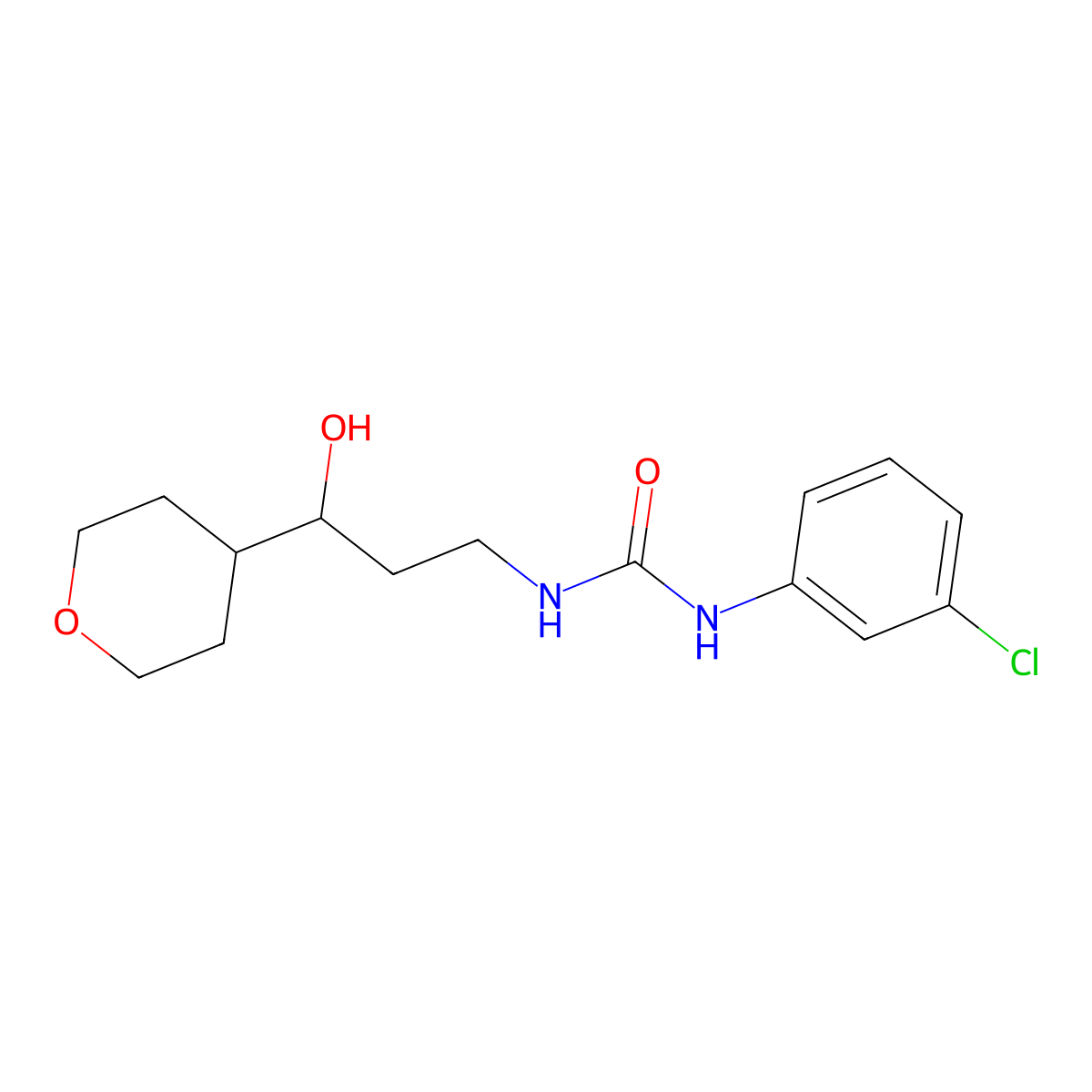 1-(3-chlorophenyl)-3-(3-hydroxy-3-(tetrahydro-2H-pyran-4-yl)propyl)urea molecular structure, CAS 2034484-61-0