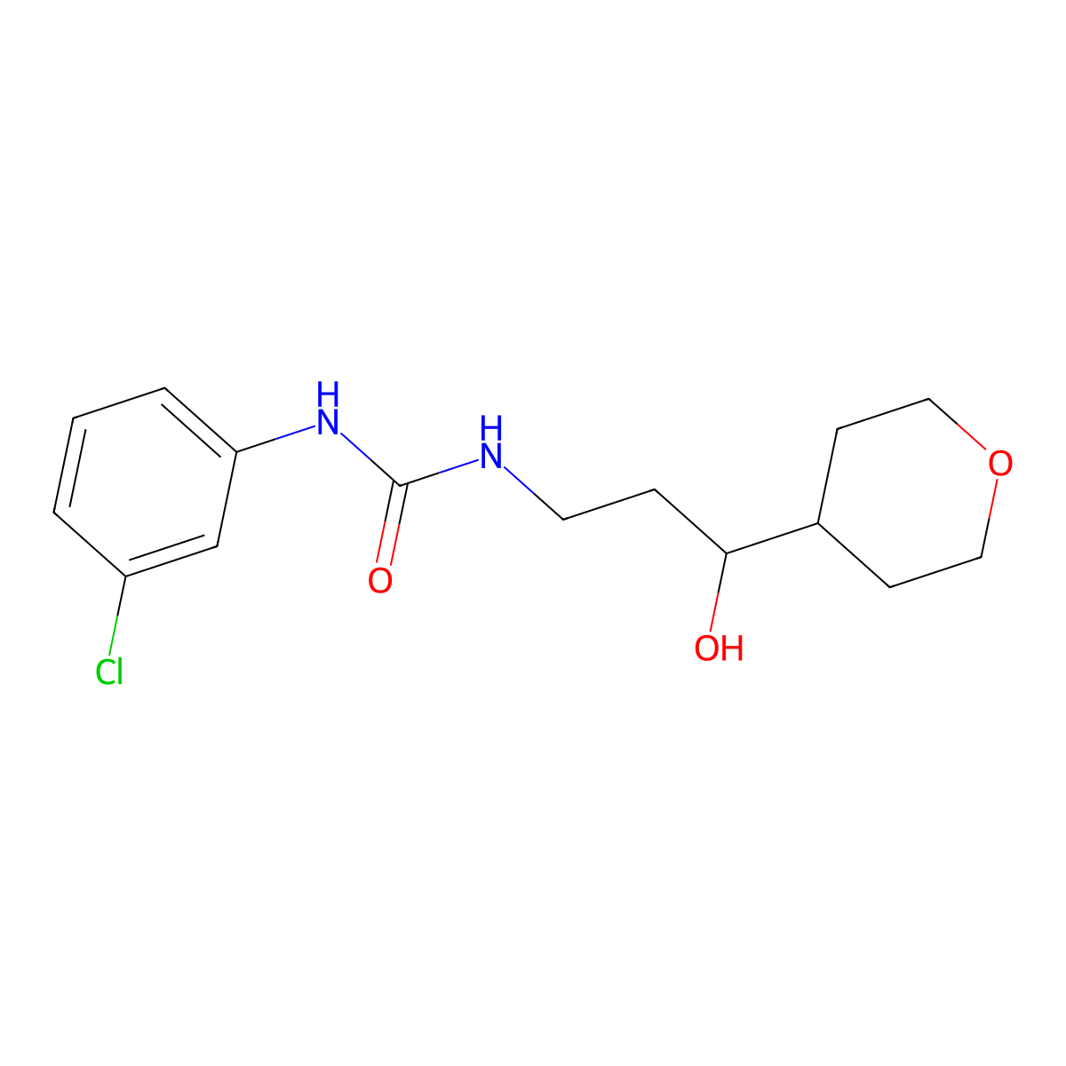 1-(3-chlorophenyl)-3-(3-hydroxy-3-(tetrahydro-2H-pyran-4-yl)propyl)urea molecular structure, CAS 2034484-61-0